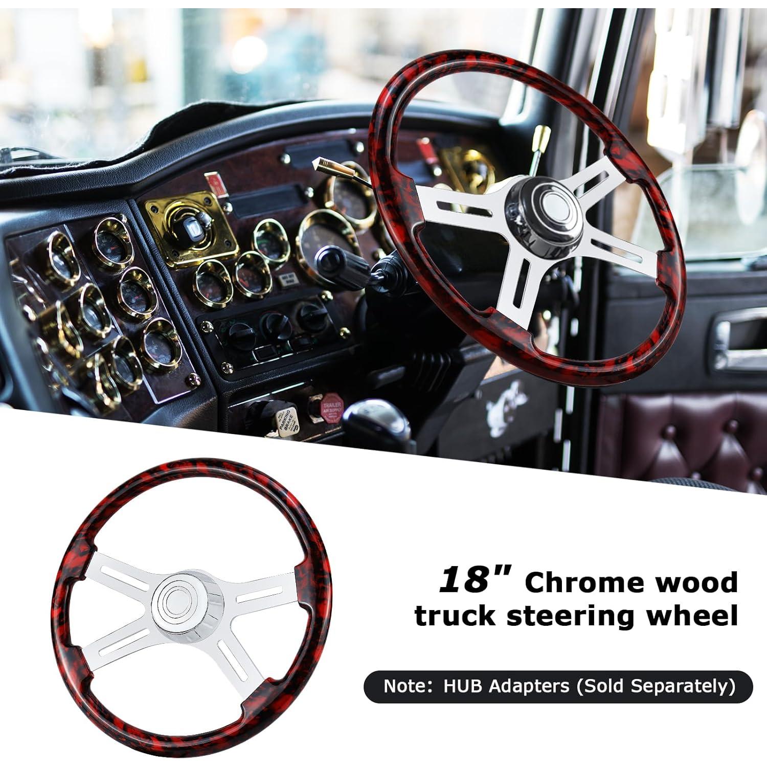 Volante de Camión QYMOPAY 18" Madera Roja 4 Rayos Aluminio