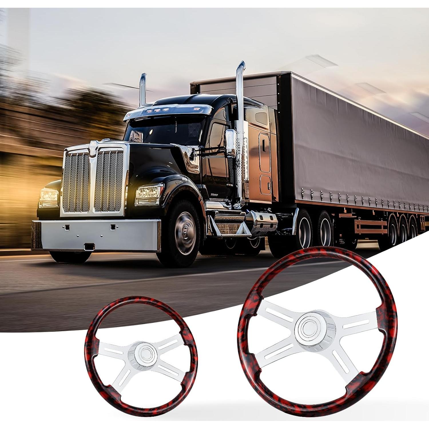 Volante de Camión QYMOPAY 18" Madera Roja 4 Rayos Aluminio
