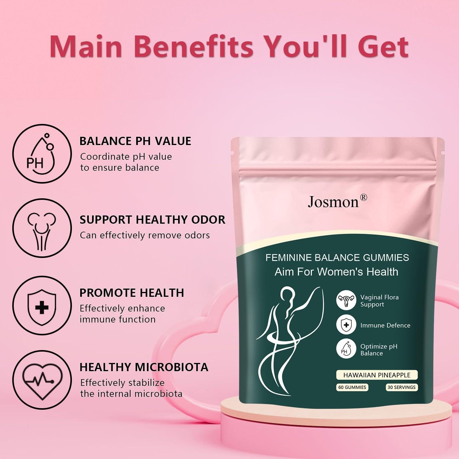 Gomitas de Equilibrio Femenino Premium Josmon - Piña Hawaiana 60 Unidades