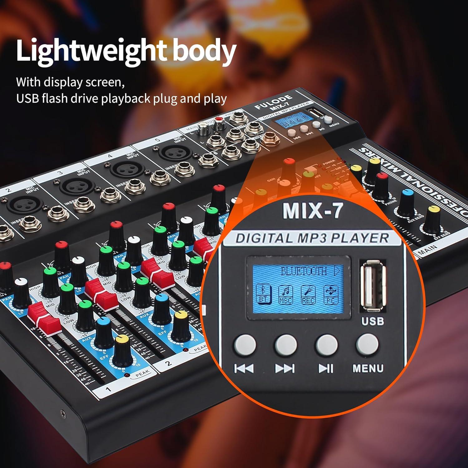 Mezclador de Audio Bluetooth 7 Canales MIX-7 48V USB