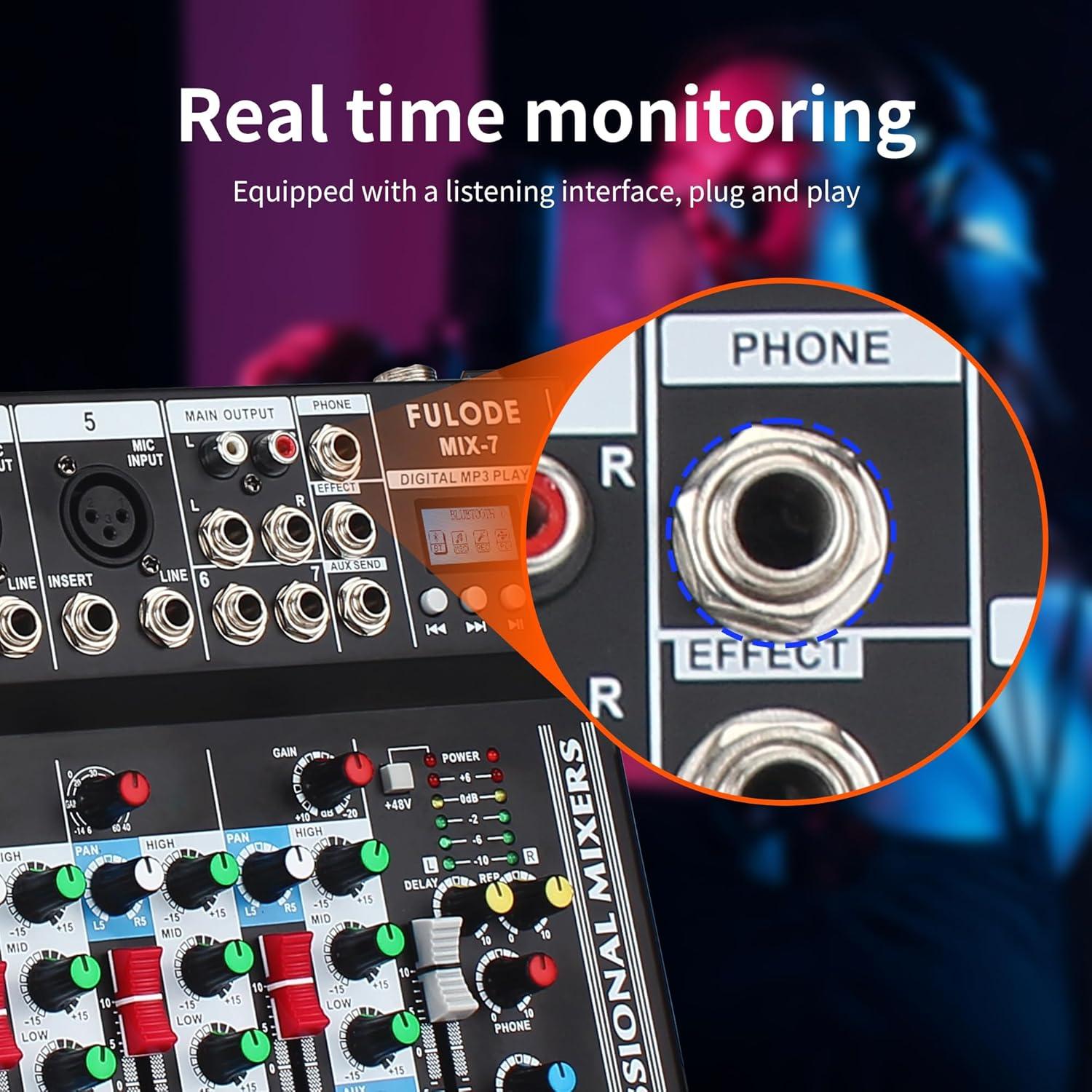 Mezclador de Audio Bluetooth 7 Canales MIX-7 48V USB