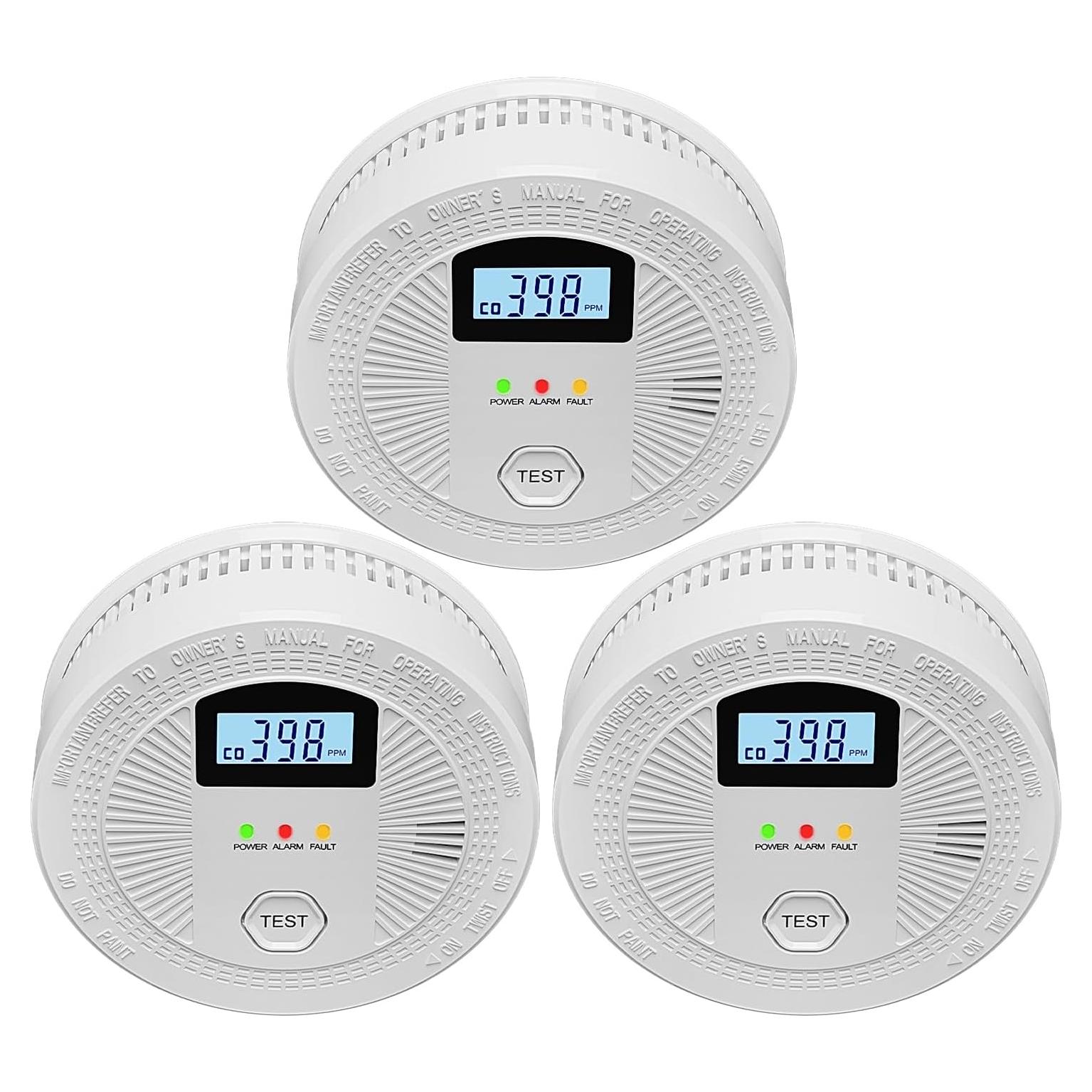 Detector de Humo y Monóxido JNHCD 3-Pack con Pantalla Digital