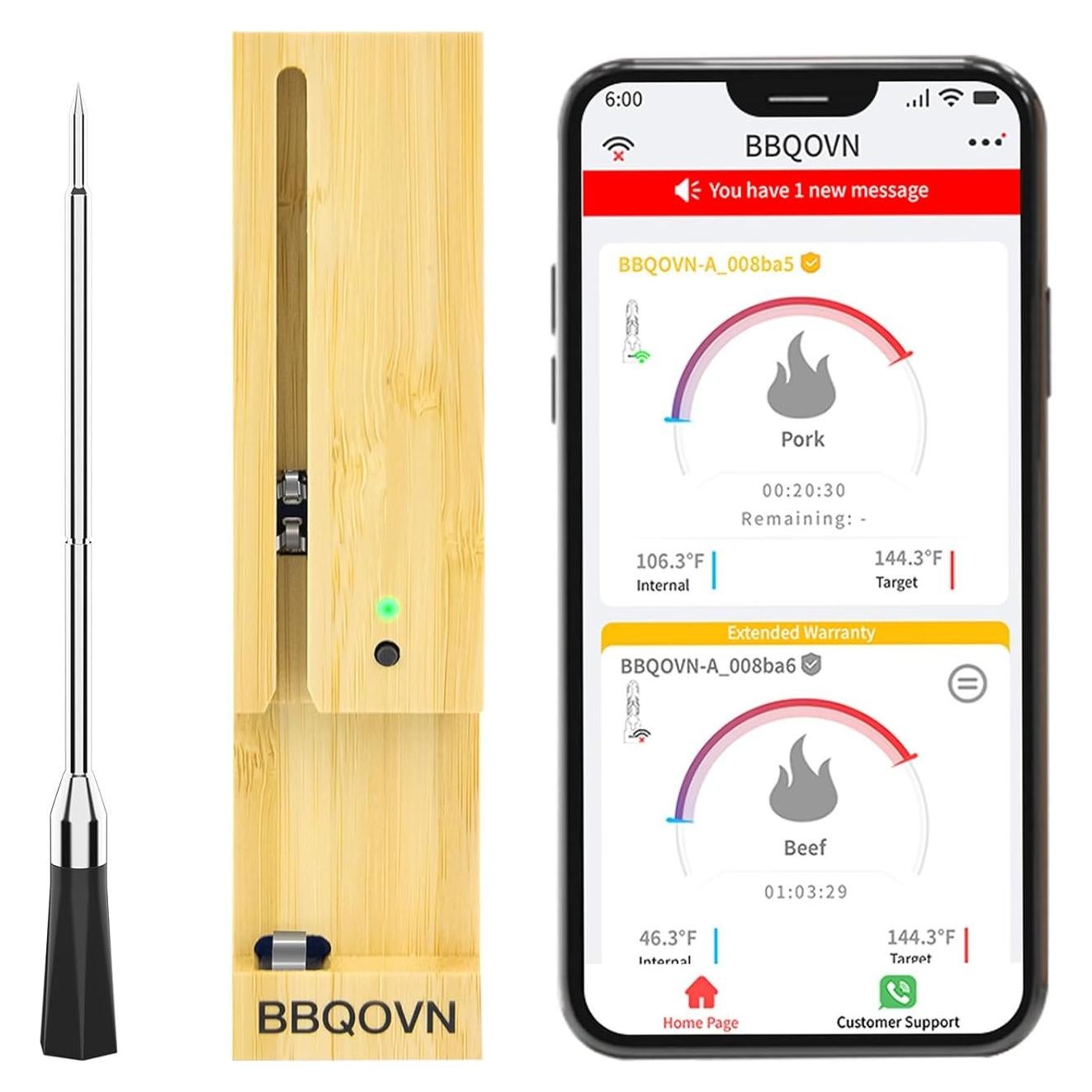 Termómetro de Carne Inalámbrico BBQOVN Zero Wire Bluetooth 777FT