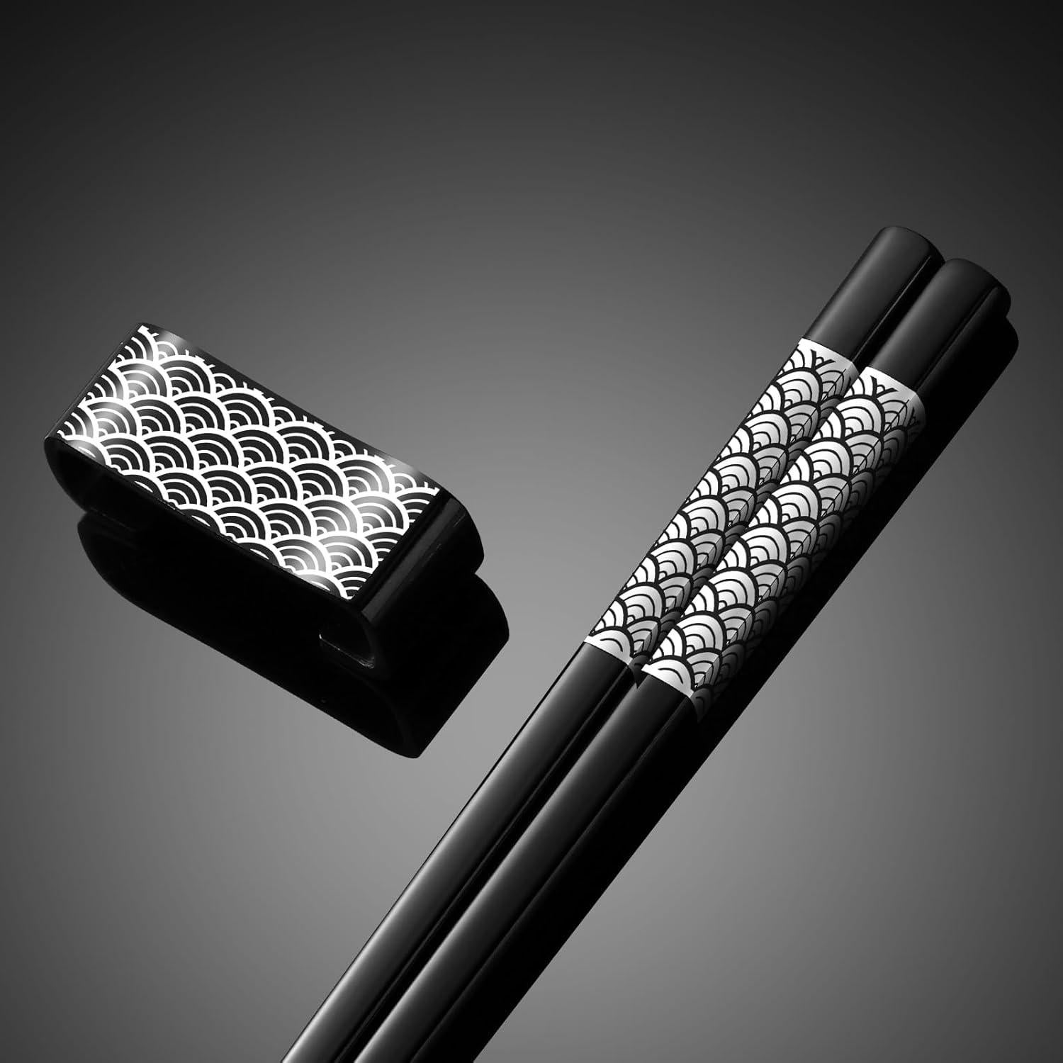 Palillos de metal reutilizables TIICOO 23.5 cm acero inoxidable negro