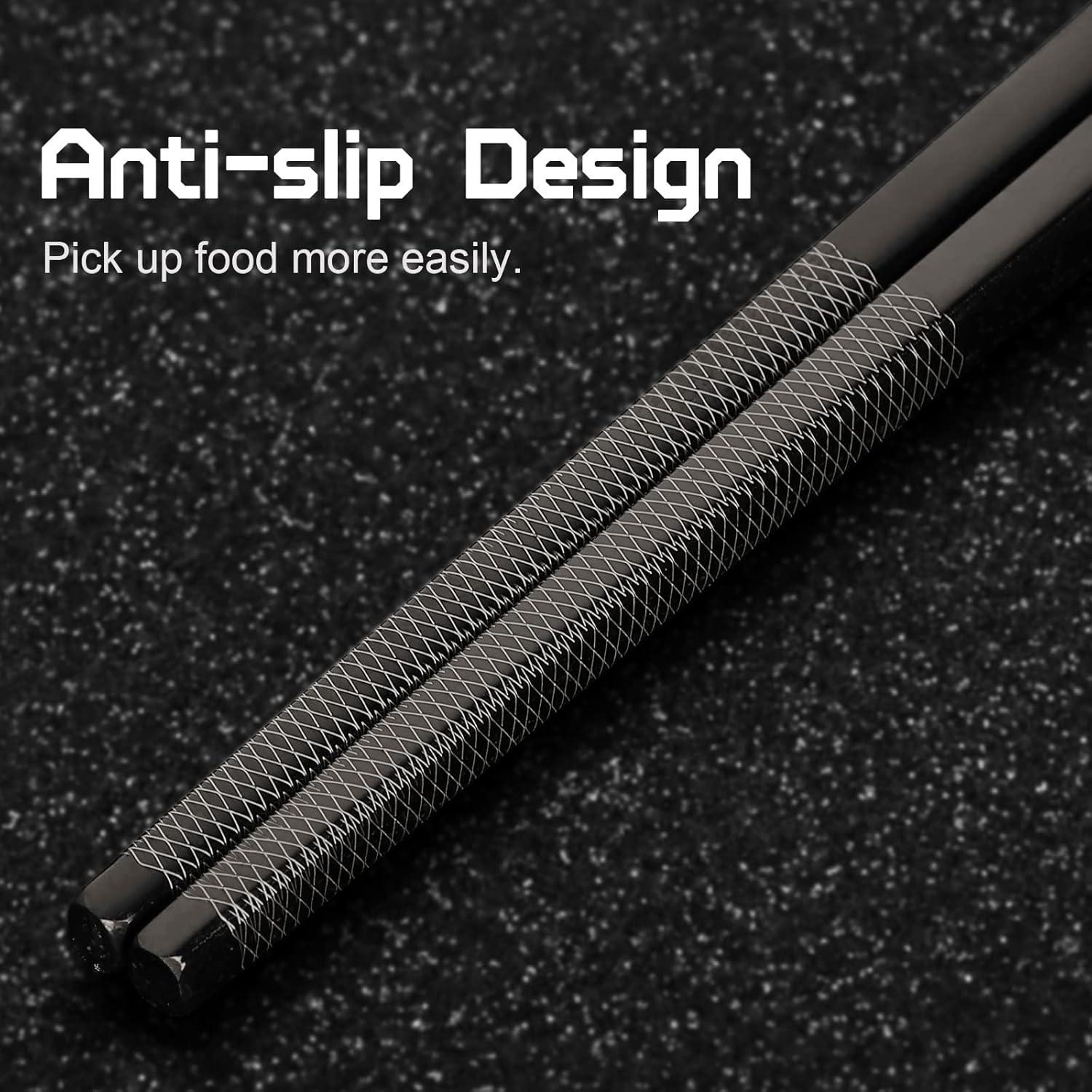 Palillos de metal reutilizables TIICOO 23.5 cm acero inoxidable negro