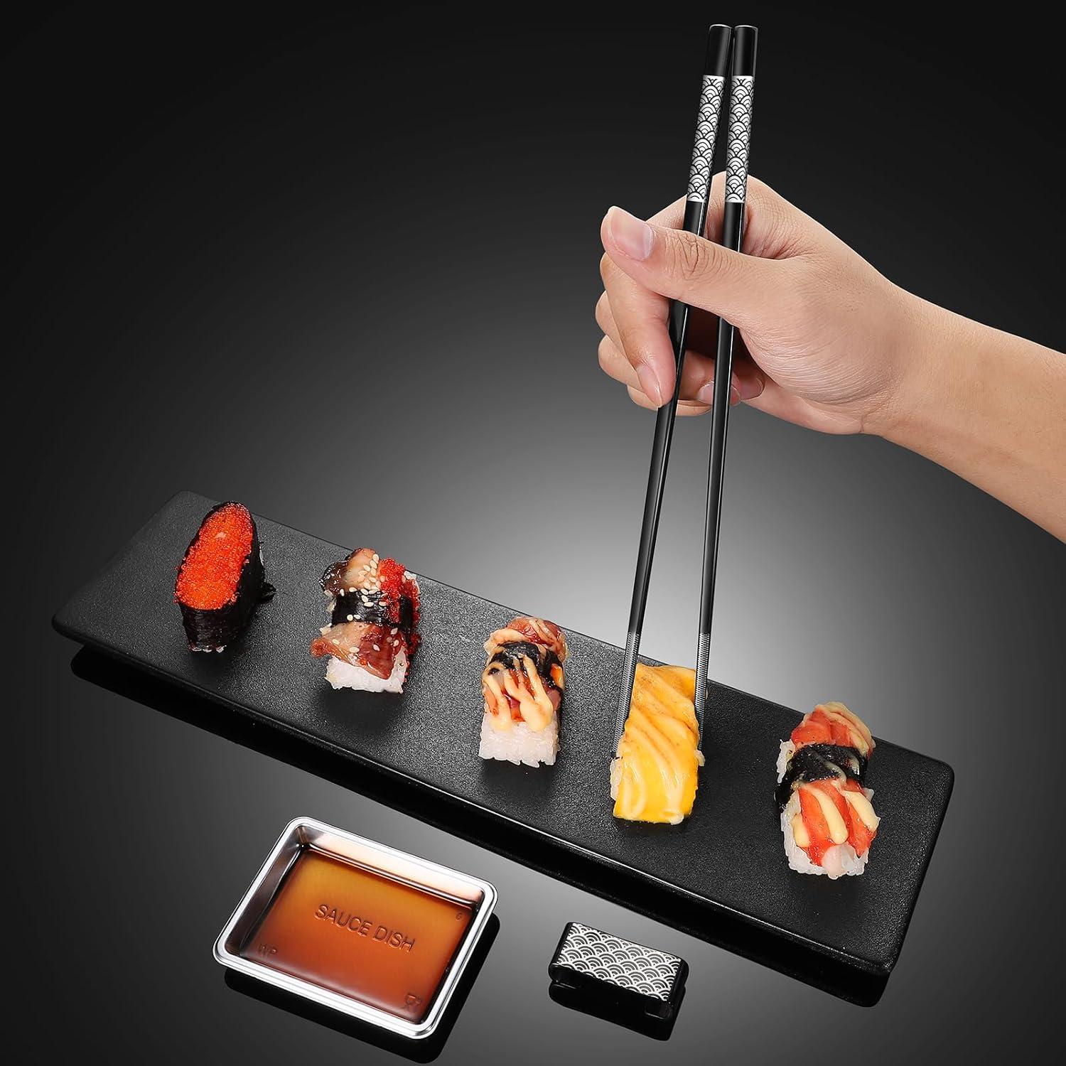 Palillos de metal reutilizables TIICOO 23.5 cm acero inoxidable negro