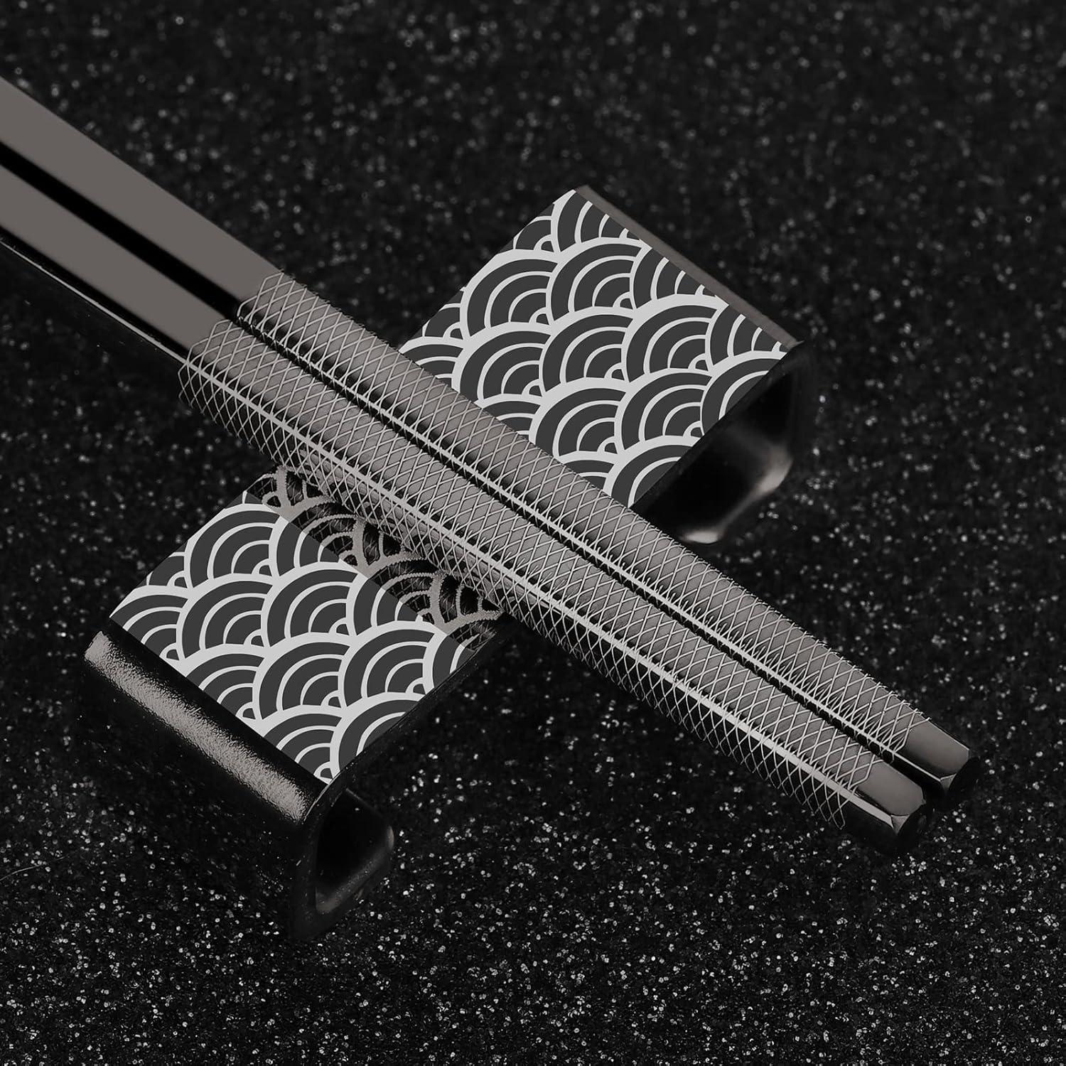 Palillos de metal reutilizables TIICOO 23.5 cm acero inoxidable negro