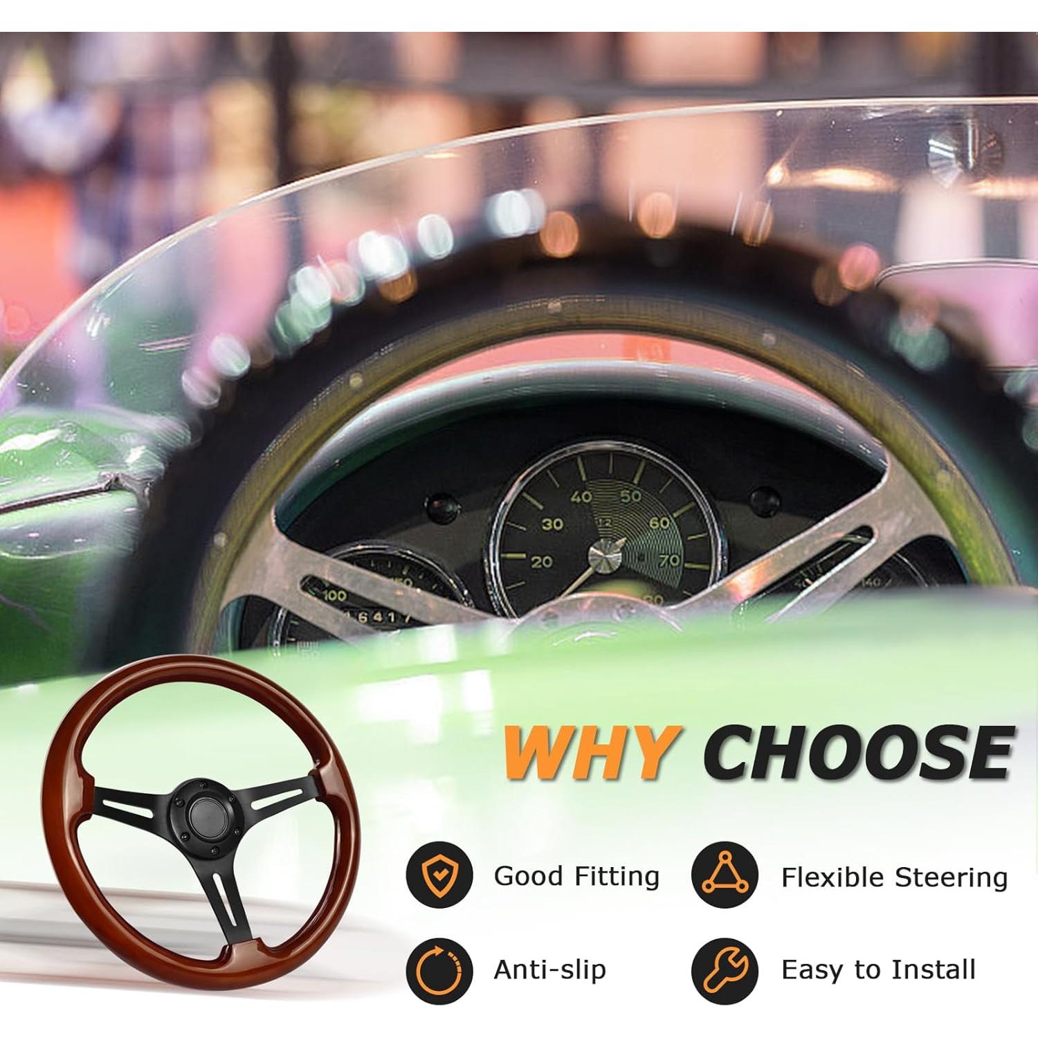 Volante de Madera VOONKE VKRC-06MBK 35.1cm Universal