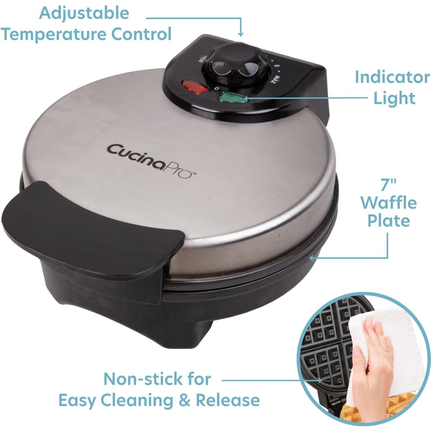 Waffle Maker by Cucina Pro- Griddle Makes 7 Inch Thin, American Style Waffles for Breakfast - Non-Stick Waffler Iron with Adjustable Browning Control, Housewarming Gift, Easy to Use Kitchen Essential