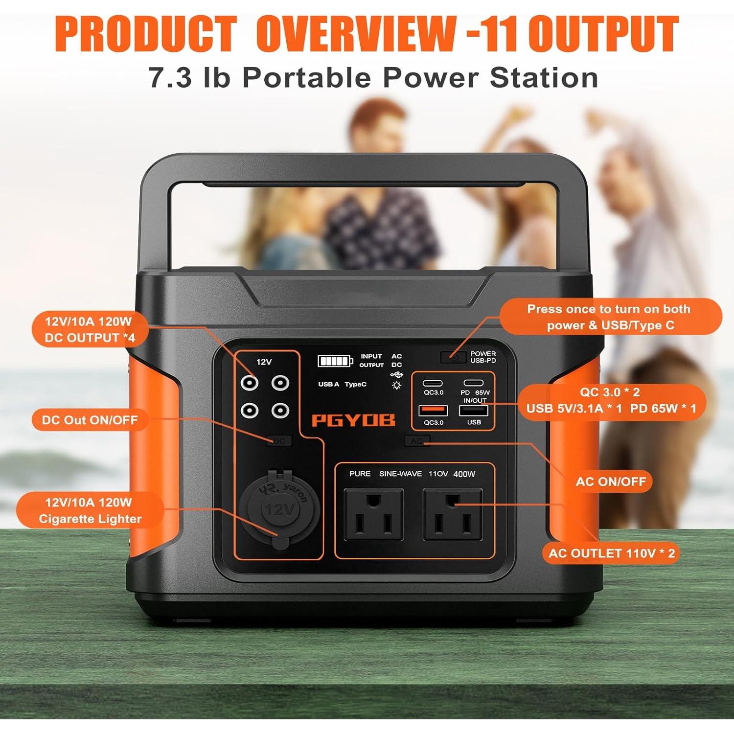 Generador Solar PGYOB P400 400W Portátil para Camping