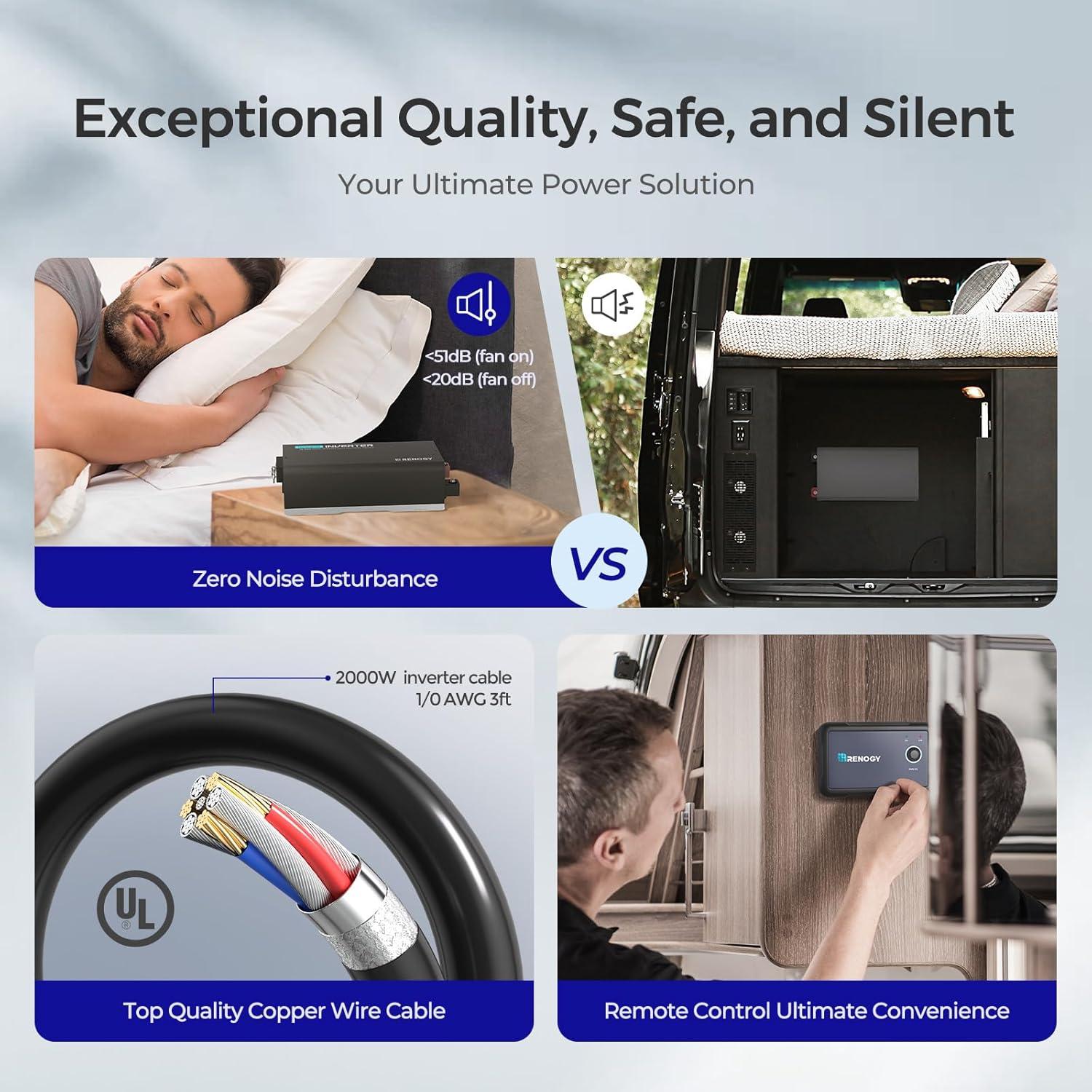 Inversor Renogy 2000W 12V DC a 120V AC Bluetooth