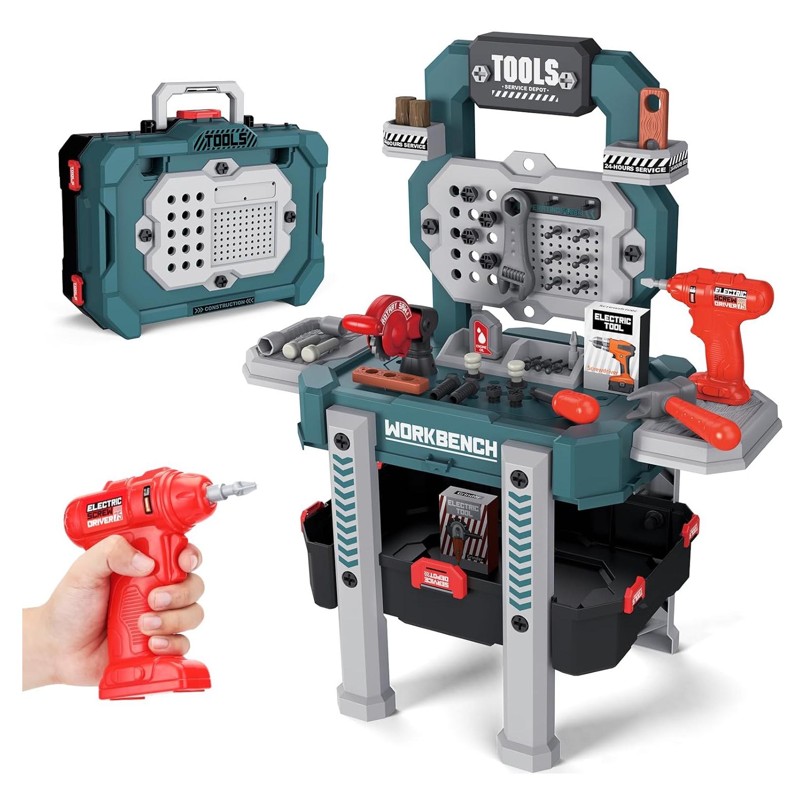 Banco de herramientas para niños Senekoy con 78 piezas verdes