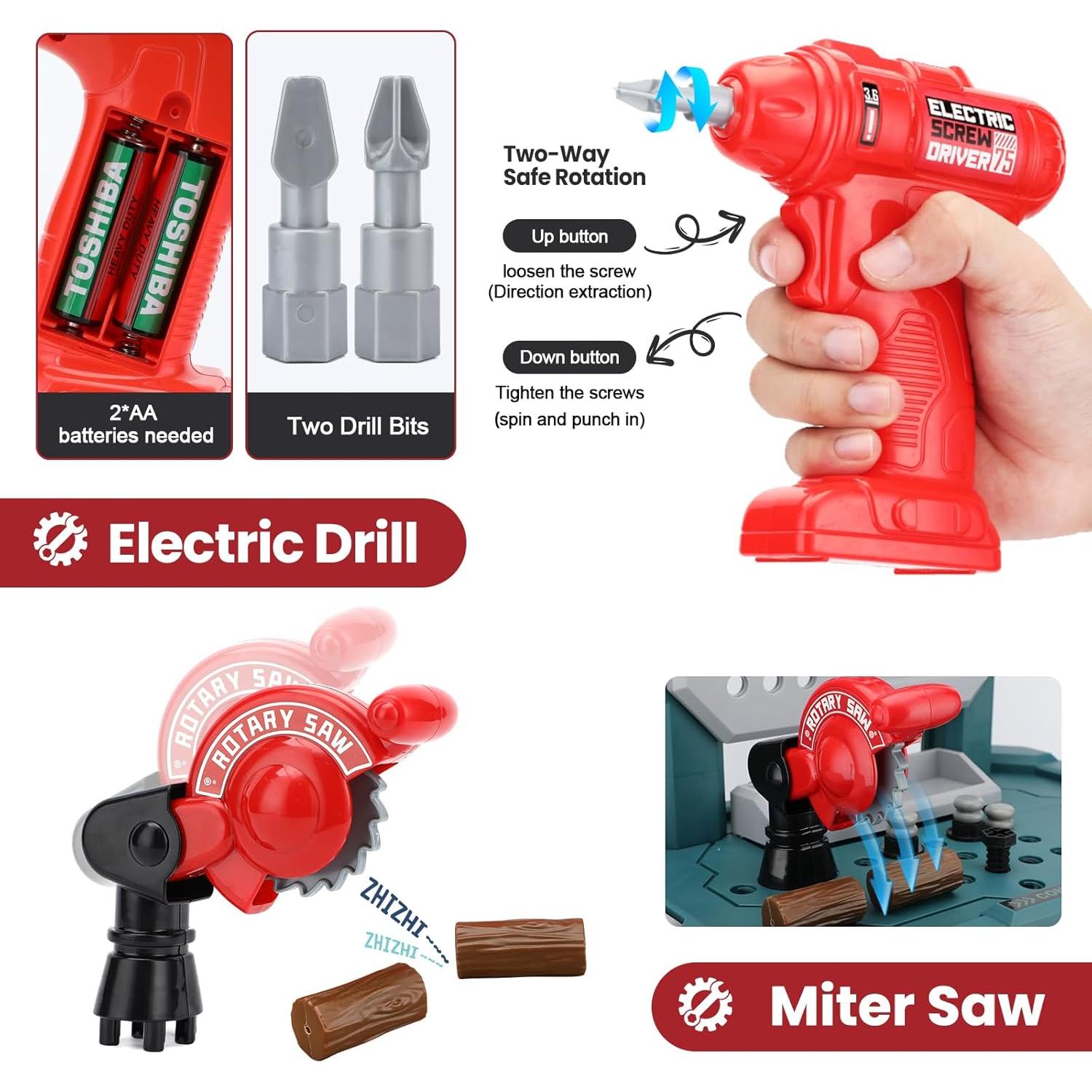 Banco de herramientas para niños Senekoy con 78 piezas verdes