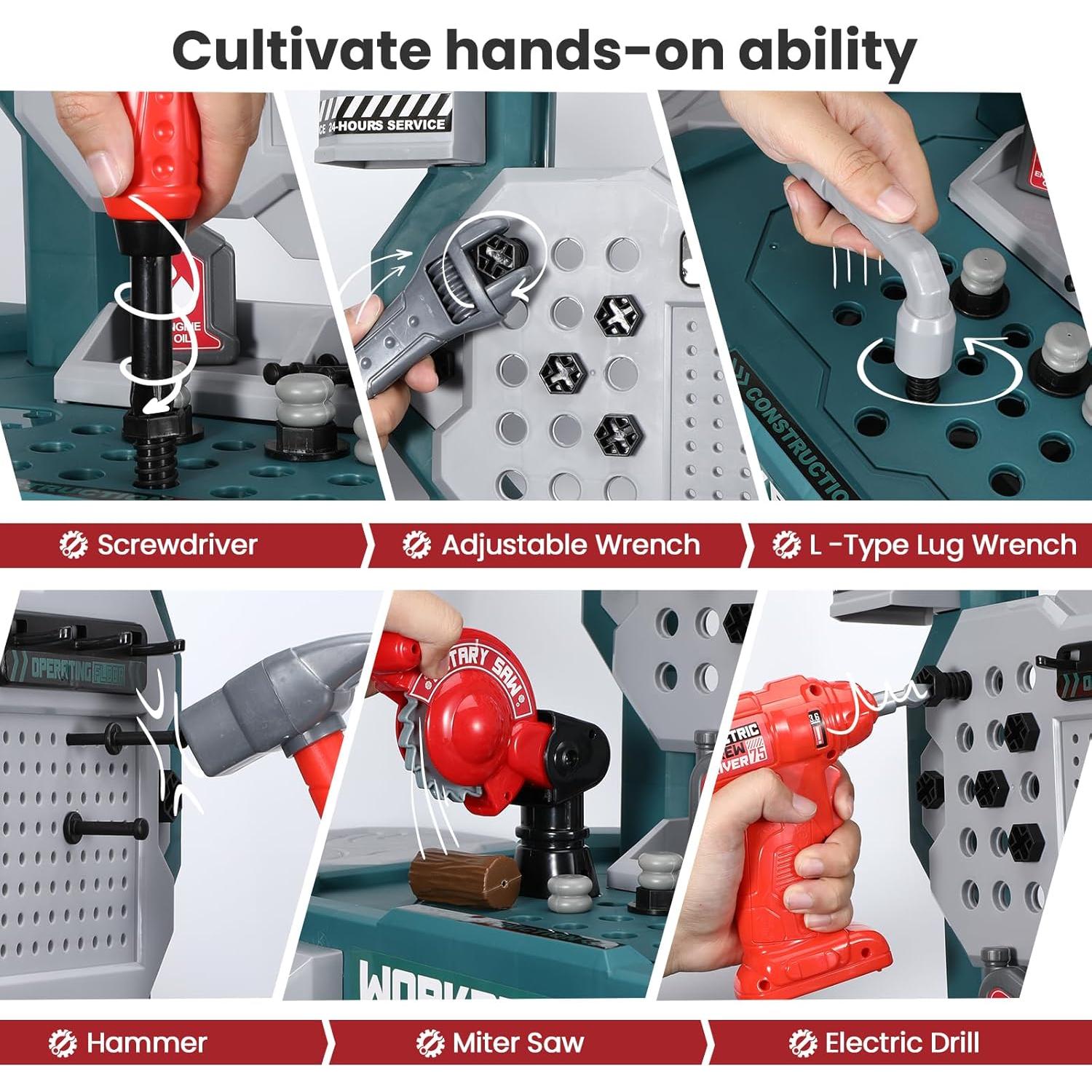 Banco de herramientas para niños Senekoy con 78 piezas verdes