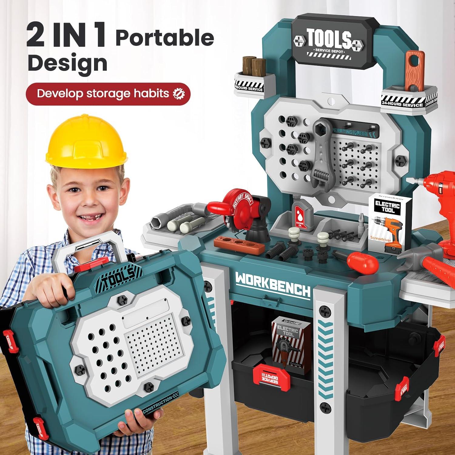 Banco de herramientas para niños Senekoy con 78 piezas verdes