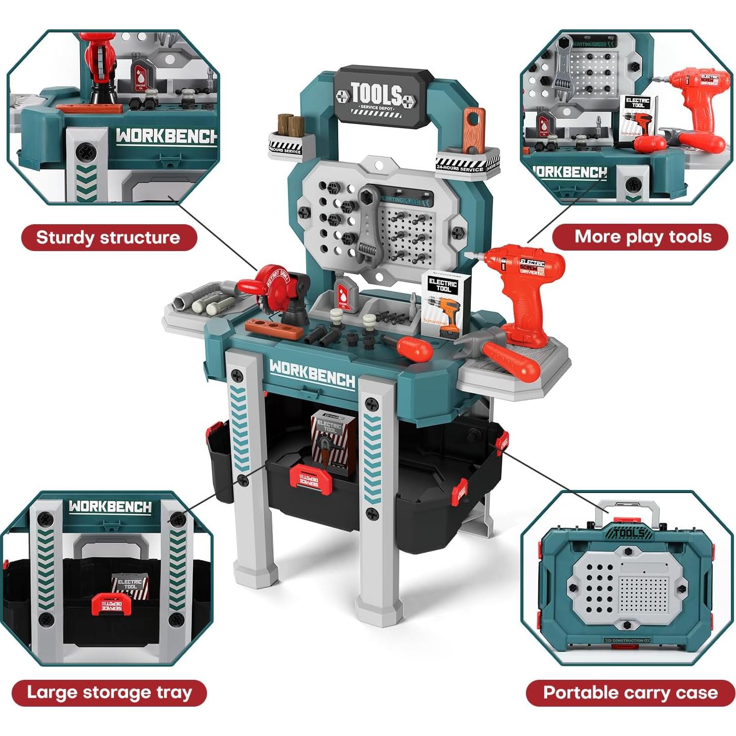 Banco de herramientas para niños Senekoy con 78 piezas verdes