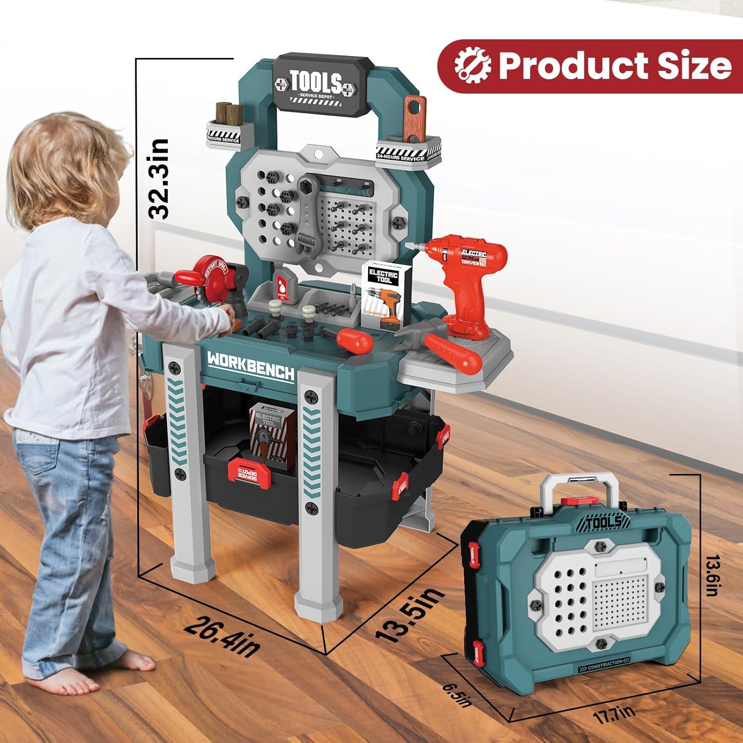 Banco de herramientas para niños Senekoy con 78 piezas verdes