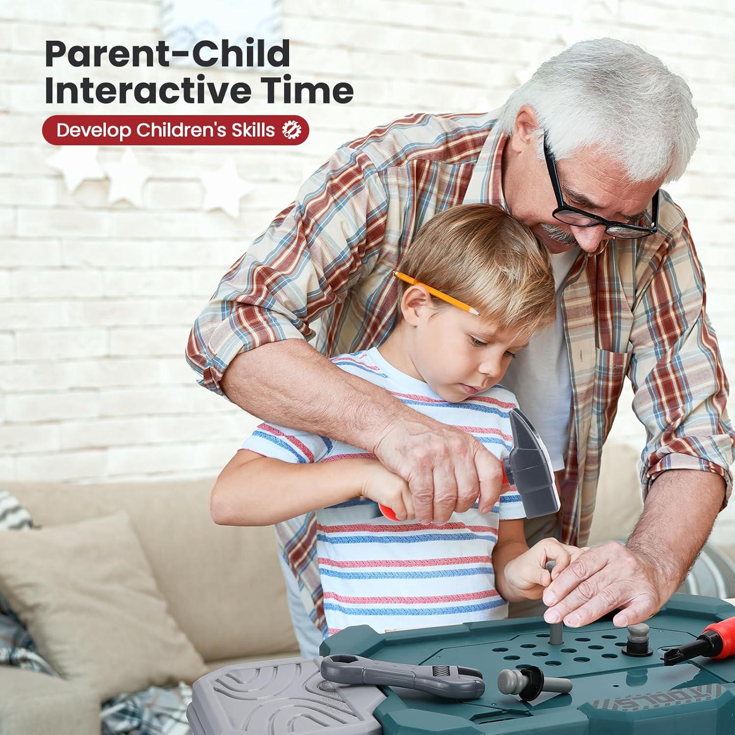 Banco de herramientas para niños Senekoy con 78 piezas verdes