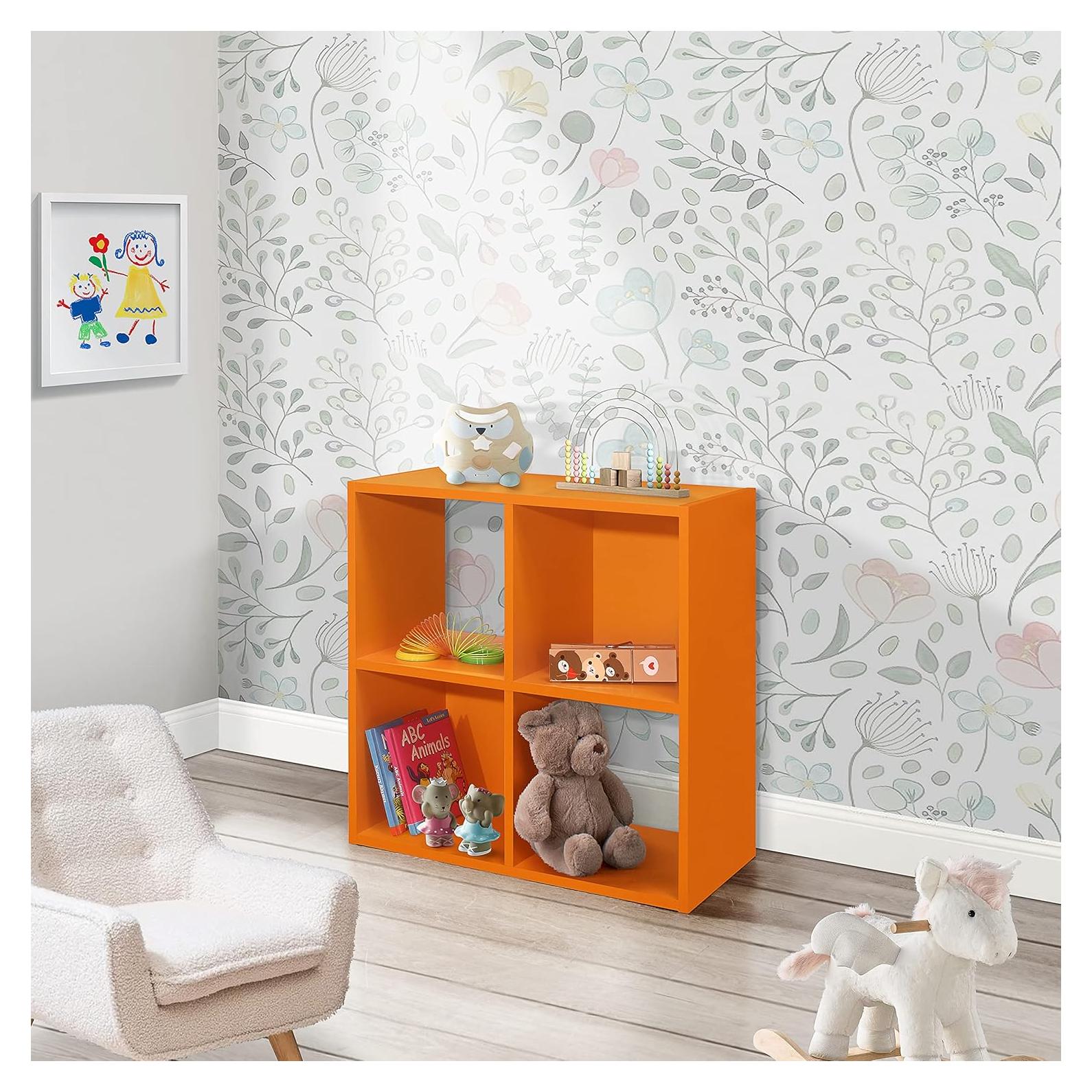 Estantería Infantil Jermine Muebles Kings Brand 4 Cubos Naranja