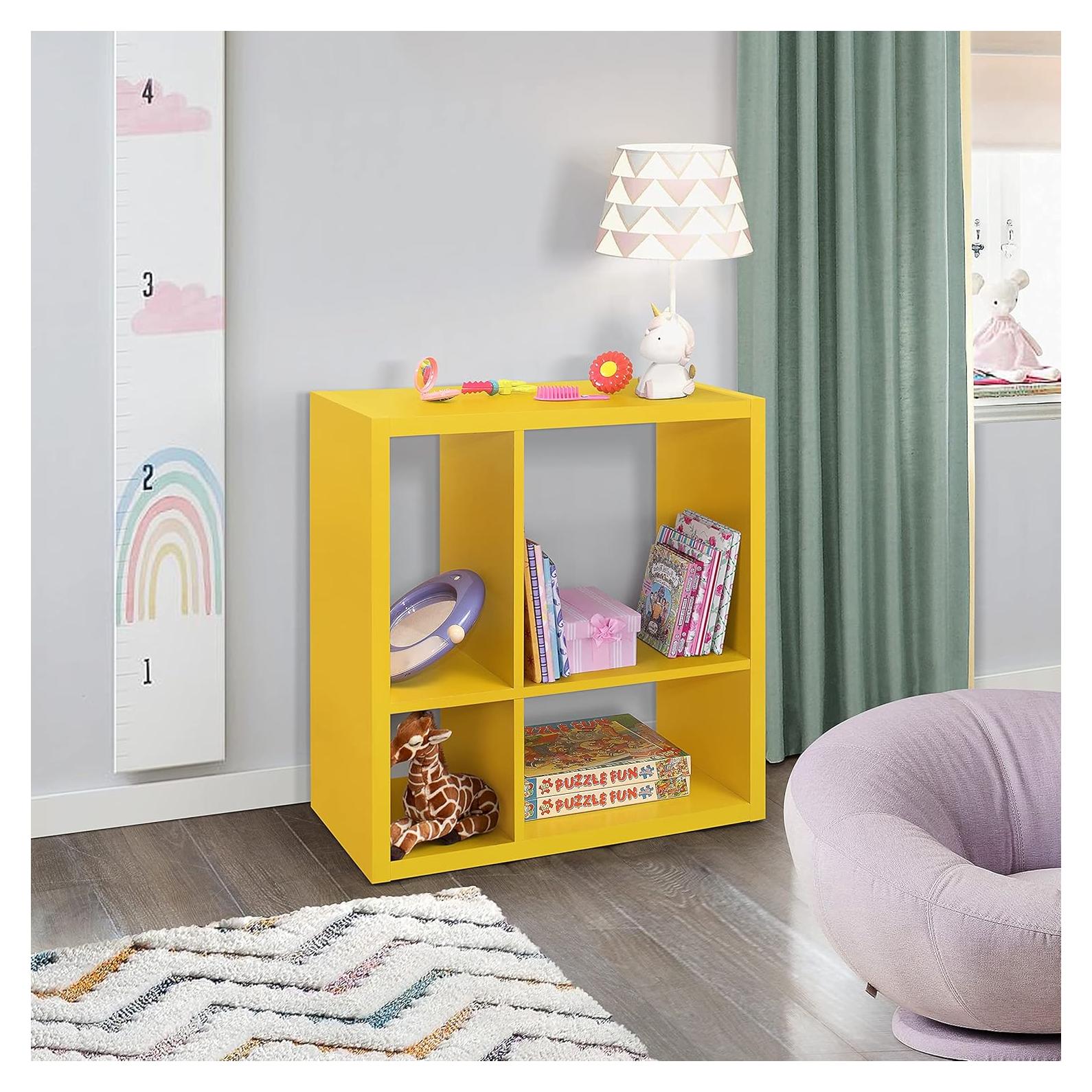 Estantería Abierta Katelyn Muebles Kings Brand 4 Cubos Amarillo