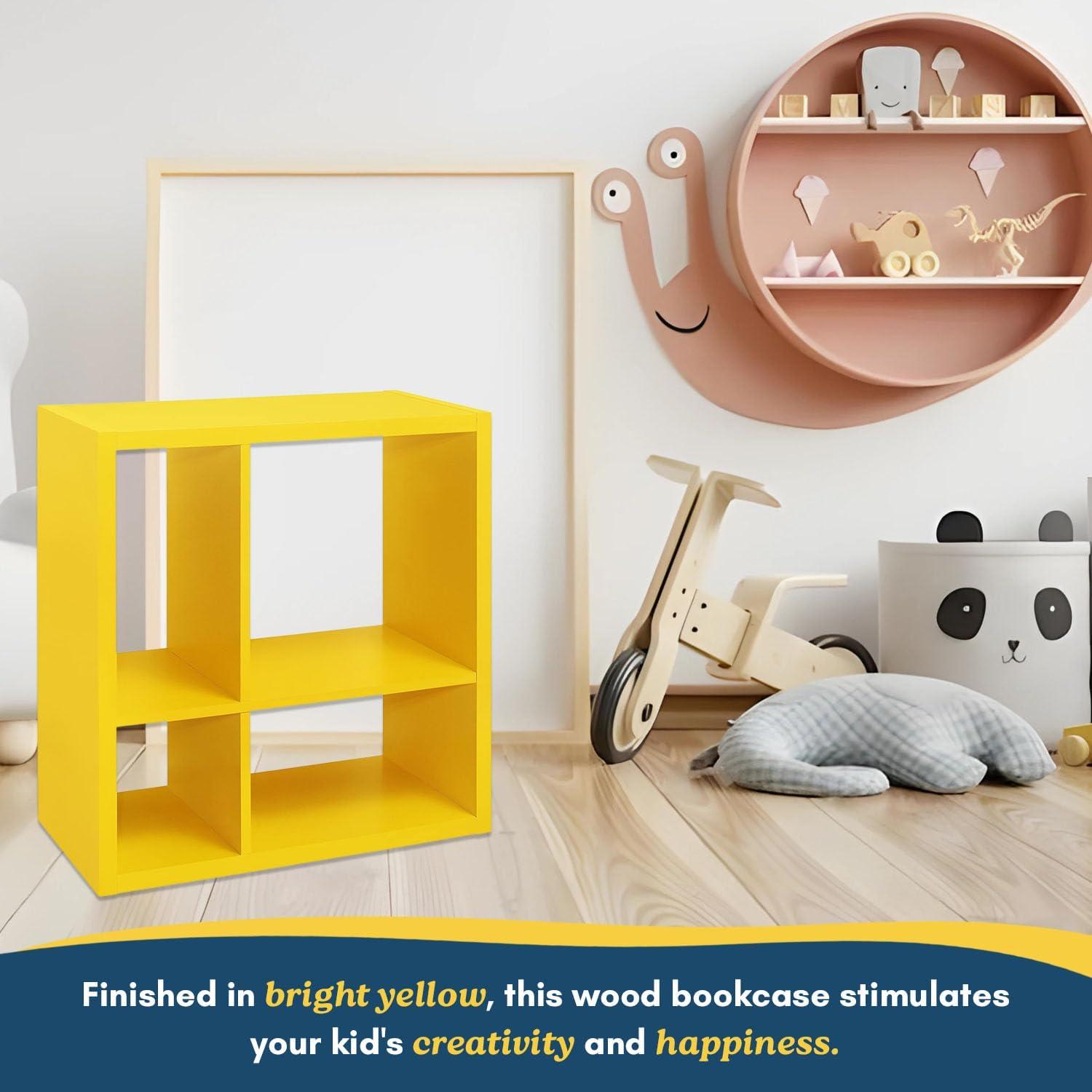 Estantería Abierta Katelyn Muebles Kings Brand 4 Cubos Amarillo