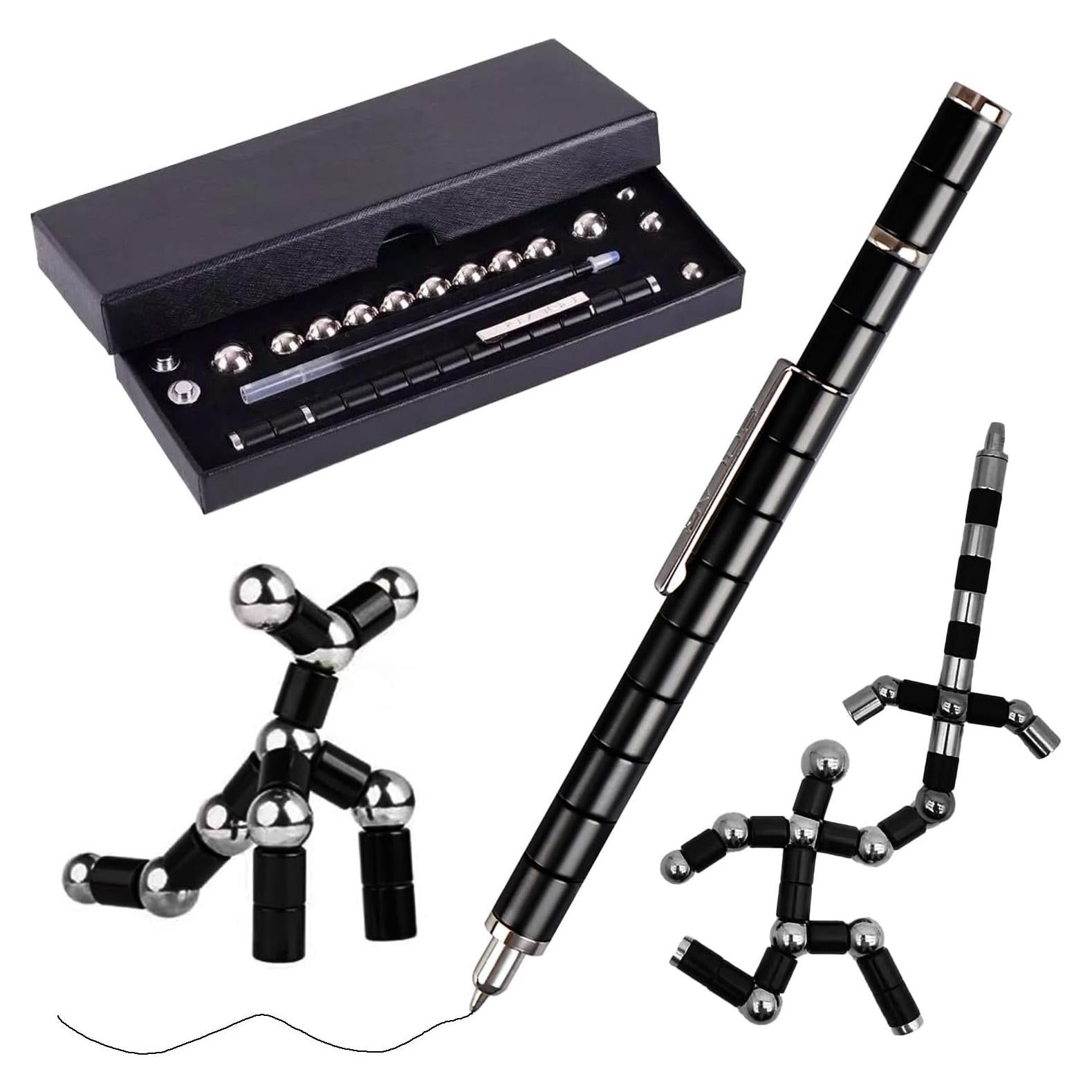 Decompression Magnetic Metal Pen Multifunctional Creative Writing Magnet Fidget Toy Gift for Kids or Friends (Black, 14+)