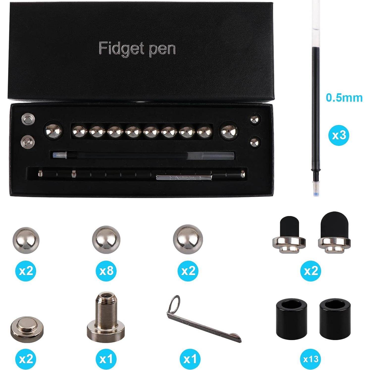 Decompression Magnetic Metal Pen Multifunctional Creative Writing Magnet Fidget Toy Gift for Kids or Friends (Black, 14+)