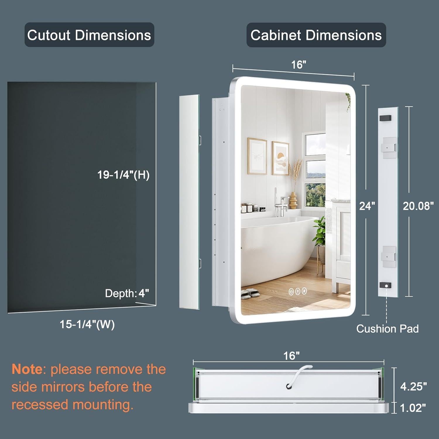 Gabinete de Medicina TIFULLHOME 16x24 con Luz LED y USB