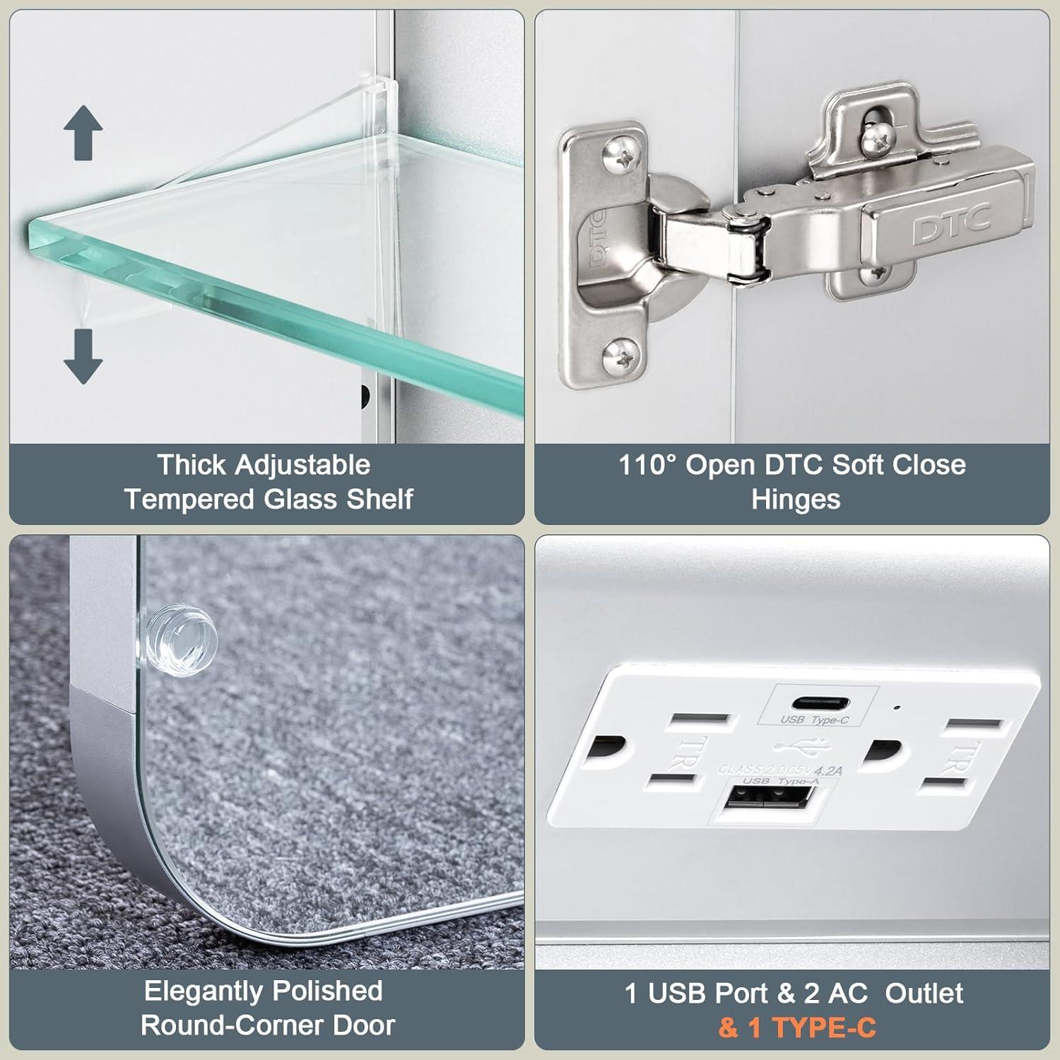 Gabinete de Medicina TIFULLHOME 16x24 con Luz LED y USB