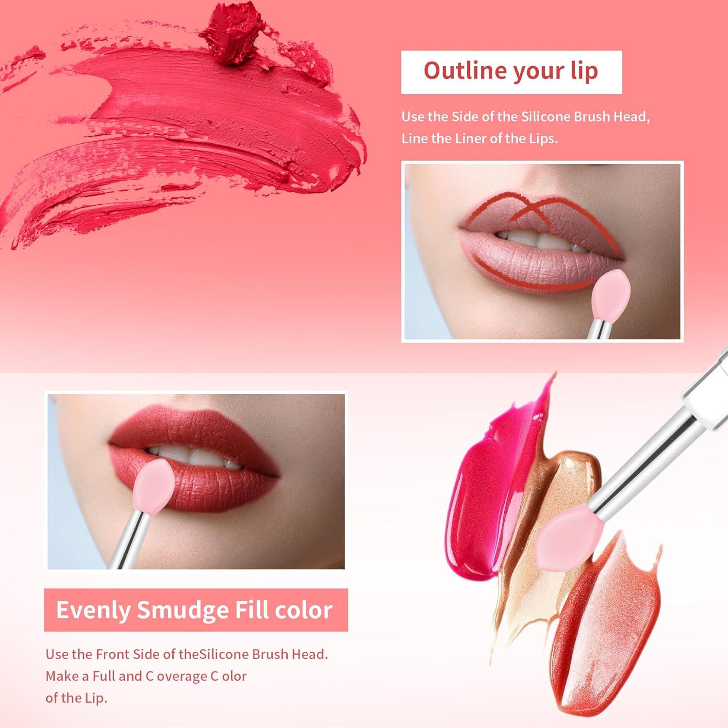 Reusable Lip Mask Applicators - 6 Pcs Silicone Lip Gloss & Lipstick Brush Set