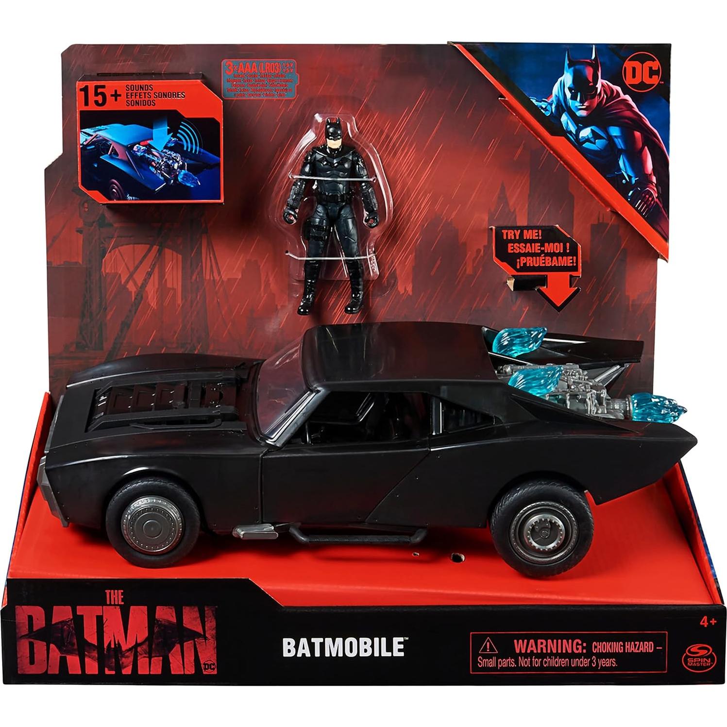 Batmóvil de Batman 2022 con figura de acción 10 cm y luces