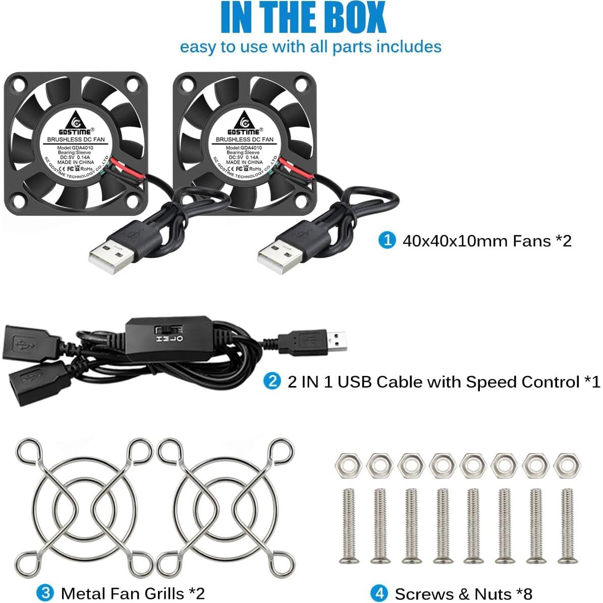 Ventiladores USB GDSTIME 40mm Silenciosos 2-Pack 5V DC