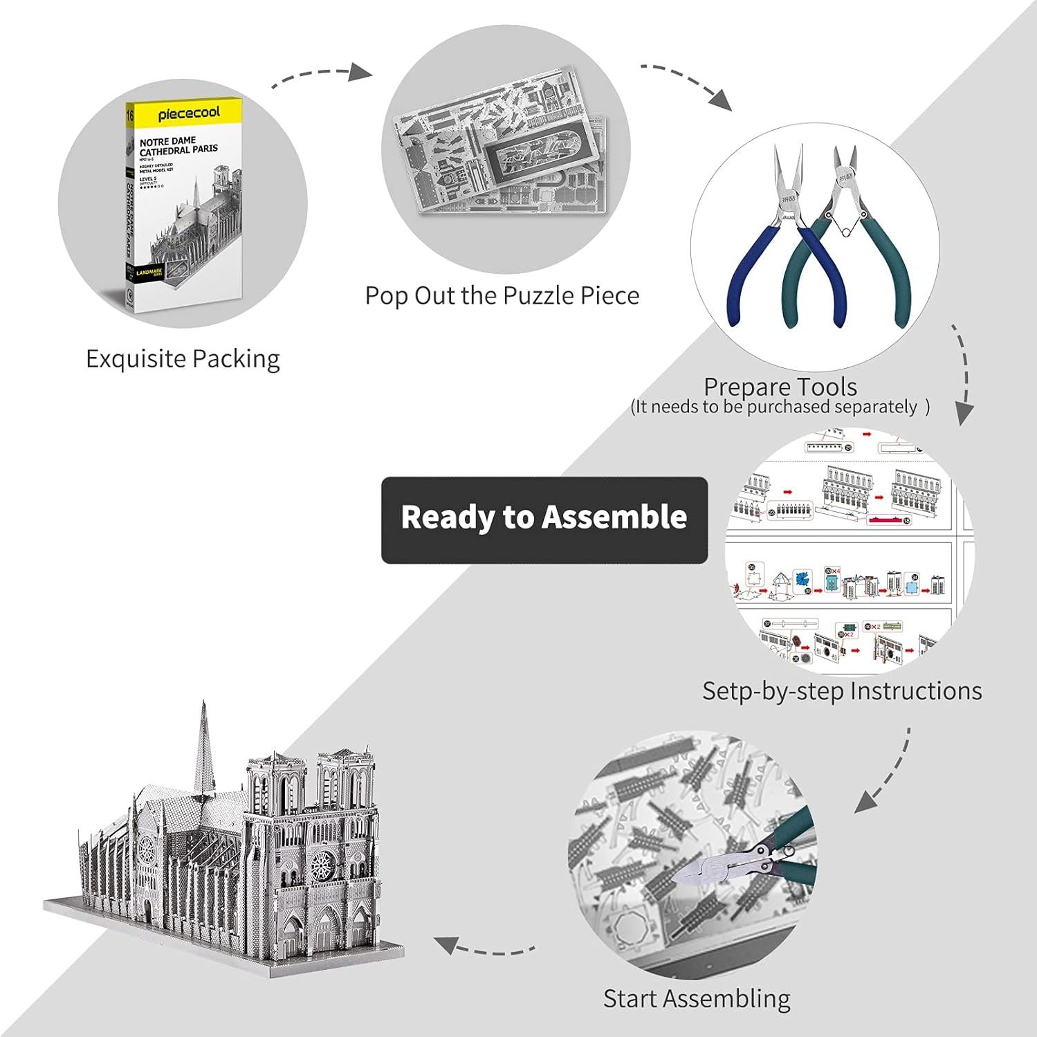 Rompecabezas 3D de Metal Piececool Catedral Notre Dame Plata