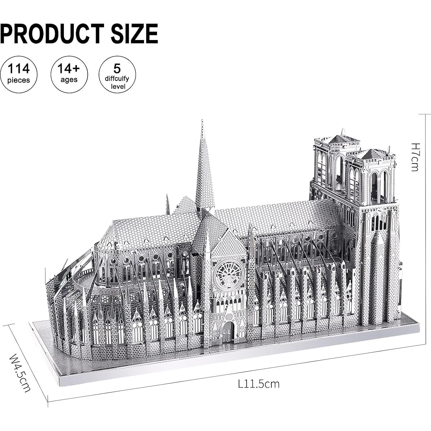 Rompecabezas 3D de Metal Piececool Catedral Notre Dame Plata
