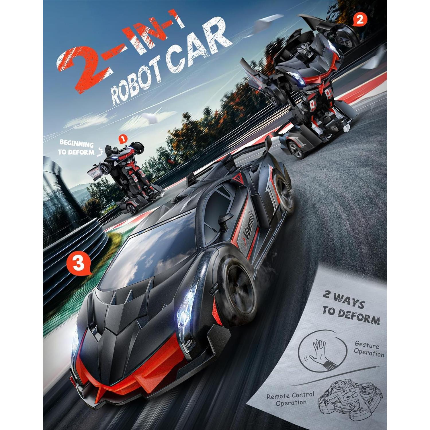 Coche RC Robot Transformable Veeniix V992 2 en 1 con Luz