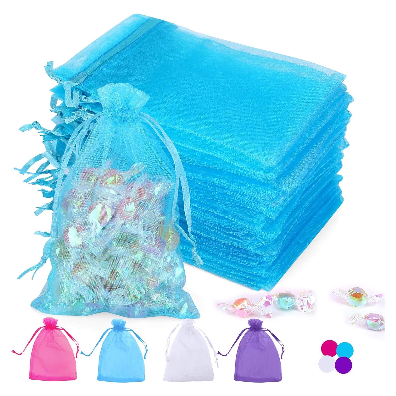 100 Bolsas de Organza Azul 10x15 cm con Cierre para Regalos