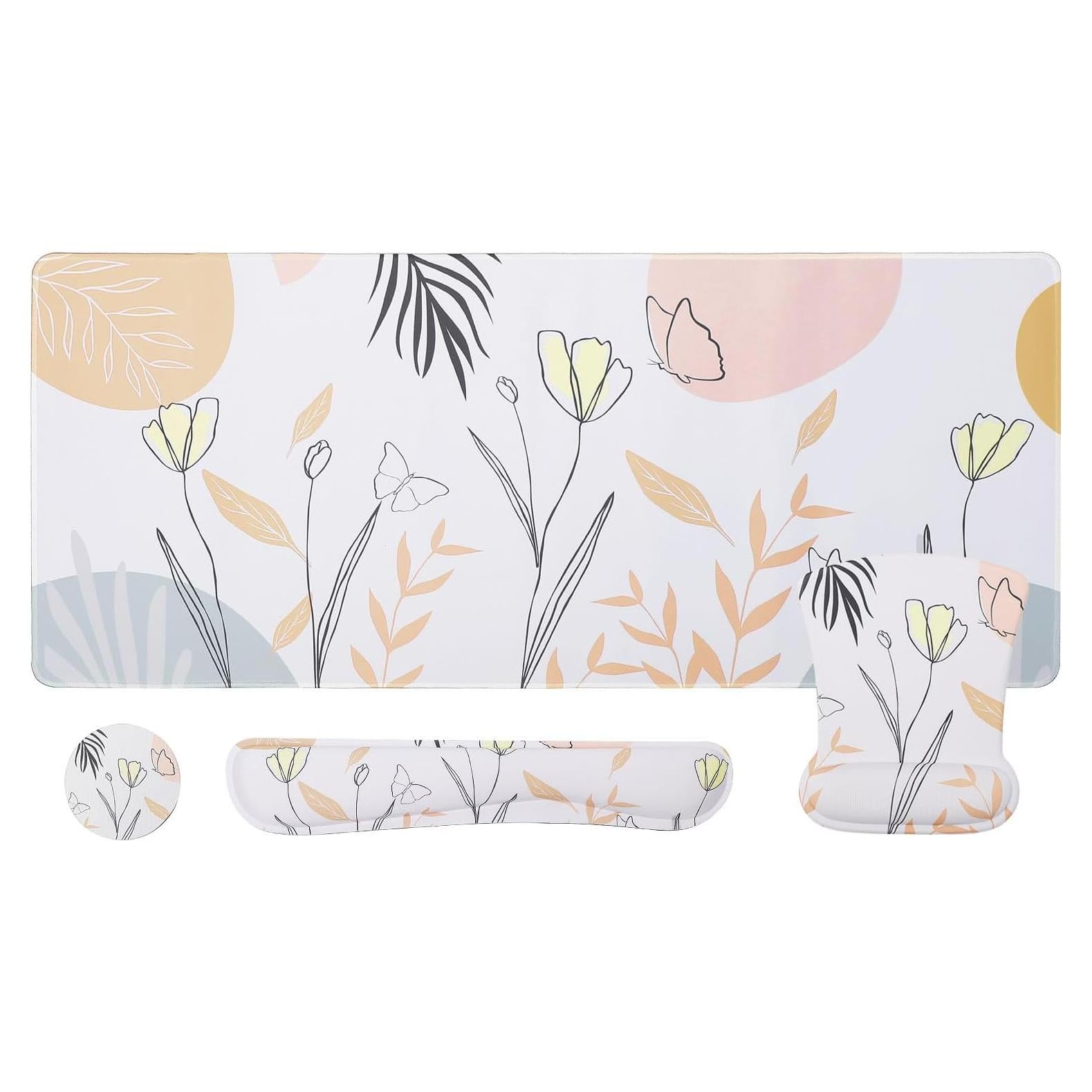 MEGREZ Set Ergonómico 4-en-1: Alfombrilla y Reposamuñecas