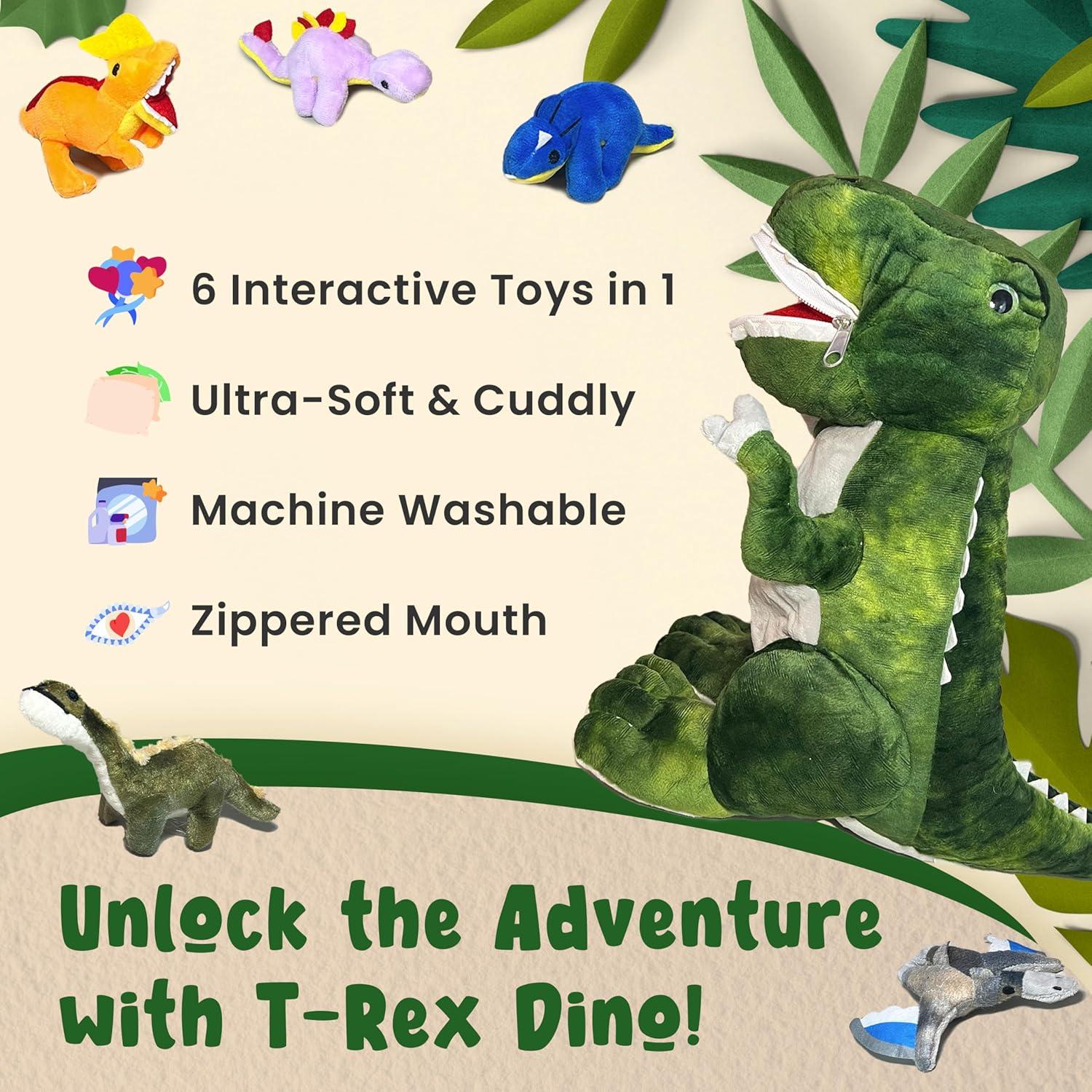 Peluche Dinosaurio T-Rex DreamsBe con 5 Dinos para Niños