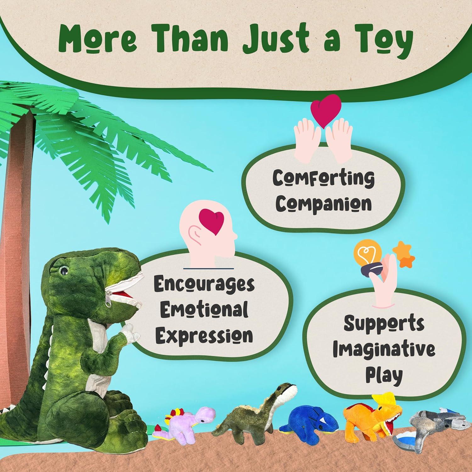 Peluche Dinosaurio T-Rex DreamsBe con 5 Dinos para Niños