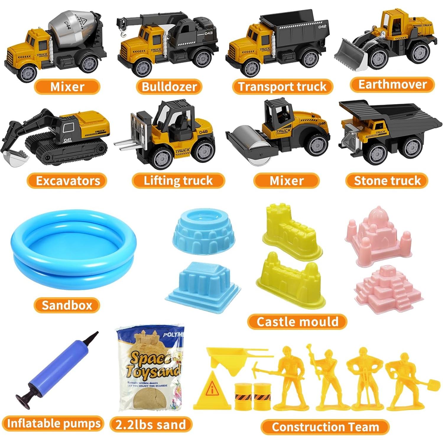 Kit de Arena de Construcción HONGTUO con 8 Vehículos y Moldes