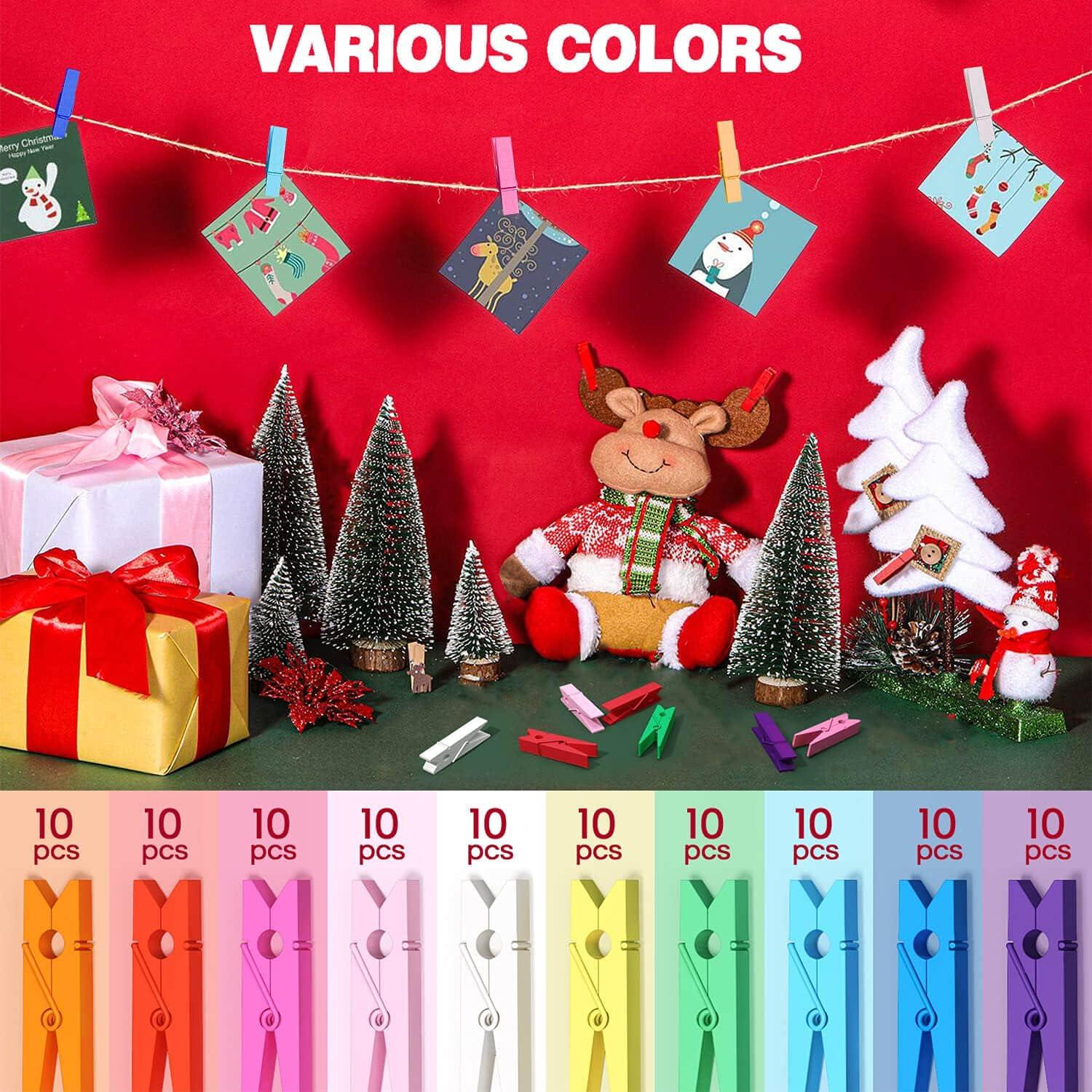 Mini Pinzas de Ropa de Madera SF SOONEAT - 100 Piezas Colores