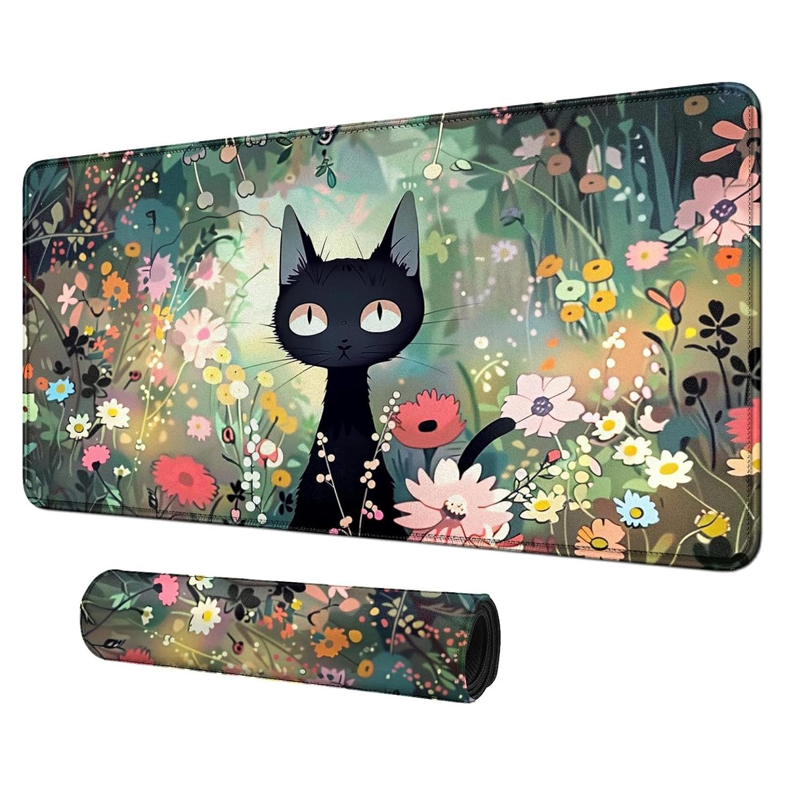Tapete de Juego BFDHGQZC Gato Negro Entre Flores 60x35cm