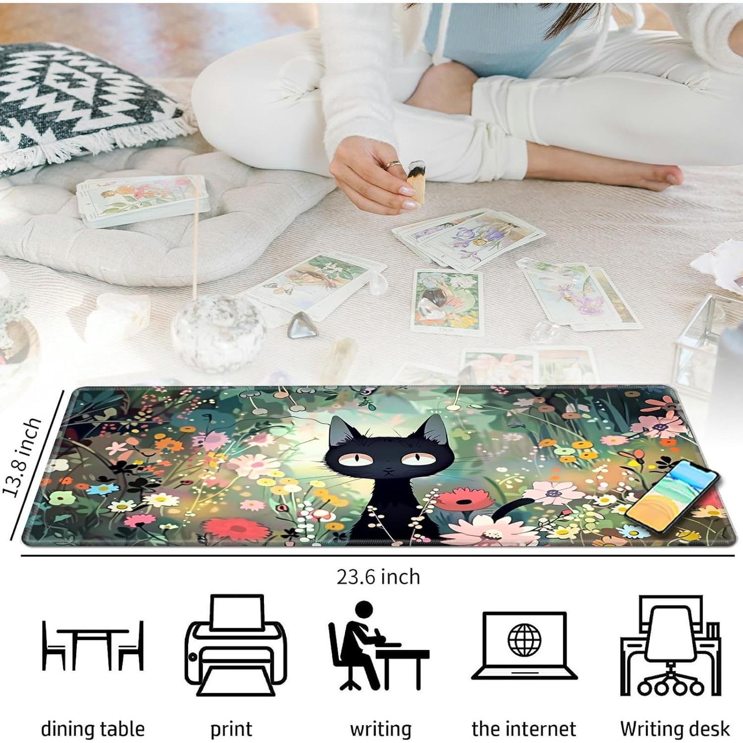 Tapete de Juego BFDHGQZC Gato Negro Entre Flores 60x35cm