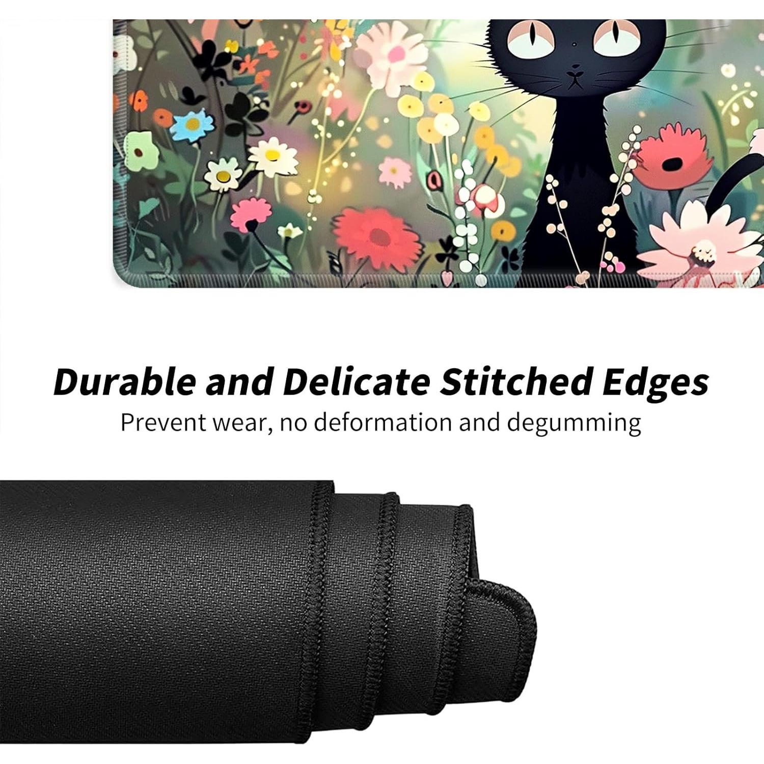 Tapete de Juego BFDHGQZC Gato Negro Entre Flores 60x35cm