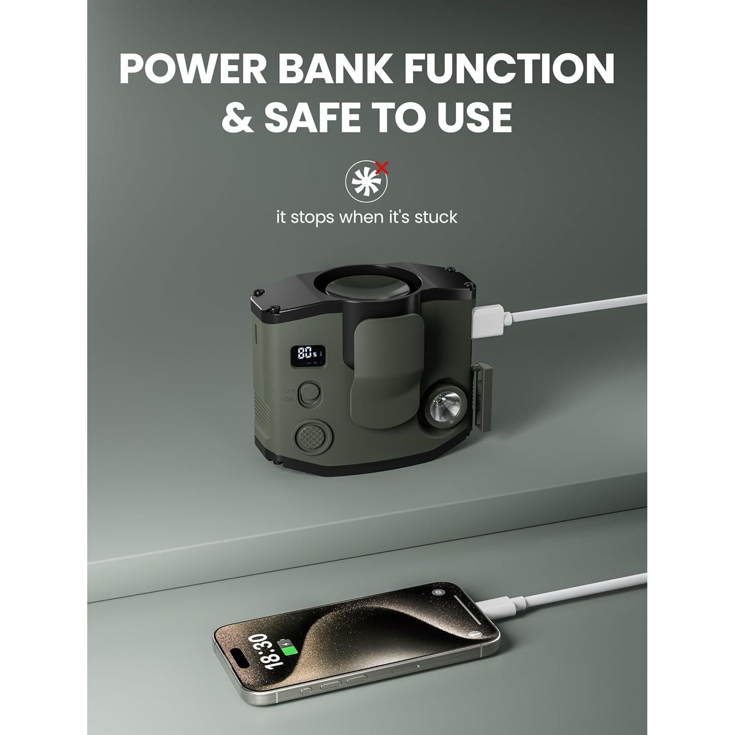 Ventilador de Cintura Portátil Comoistar con Luz LED y 3 Velocidades