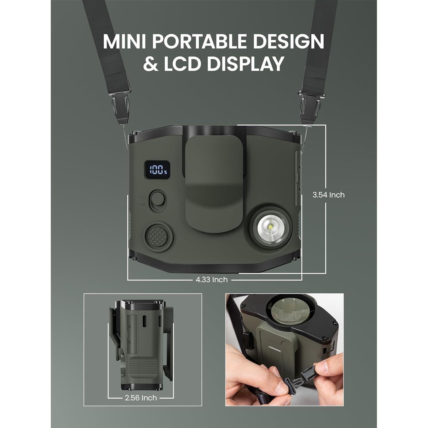 Ventilador de Cintura Portátil Comoistar con Luz LED y 3 Velocidades