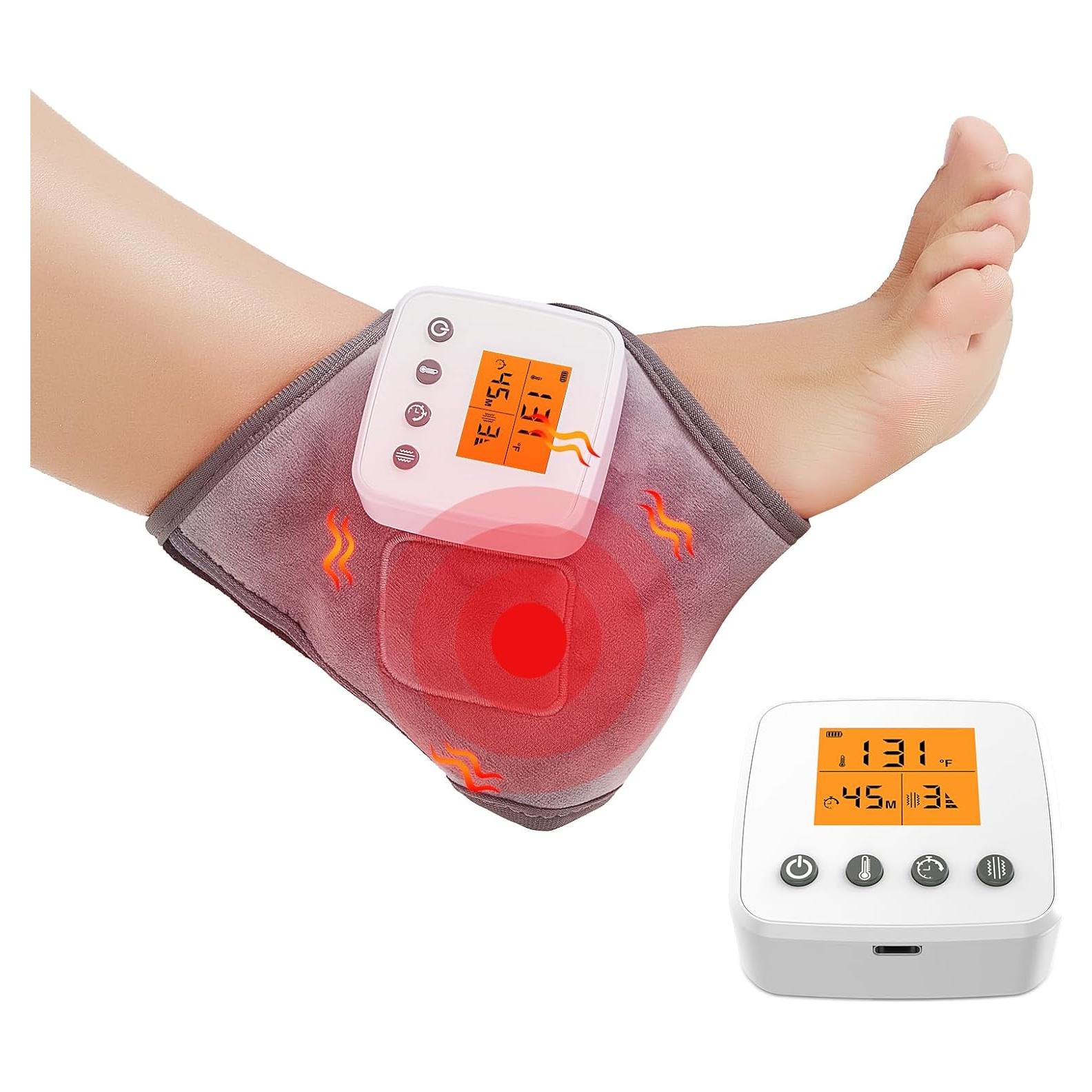 Ankle Massager Heating Pad for Pain Relief,Cordless Ankle Heating Pad for Sprained,Vibration Heated Feet Wrap for Achilles Tendonitis and Plantar Fasciitis,3 Vibration Mode,3 Heat Level