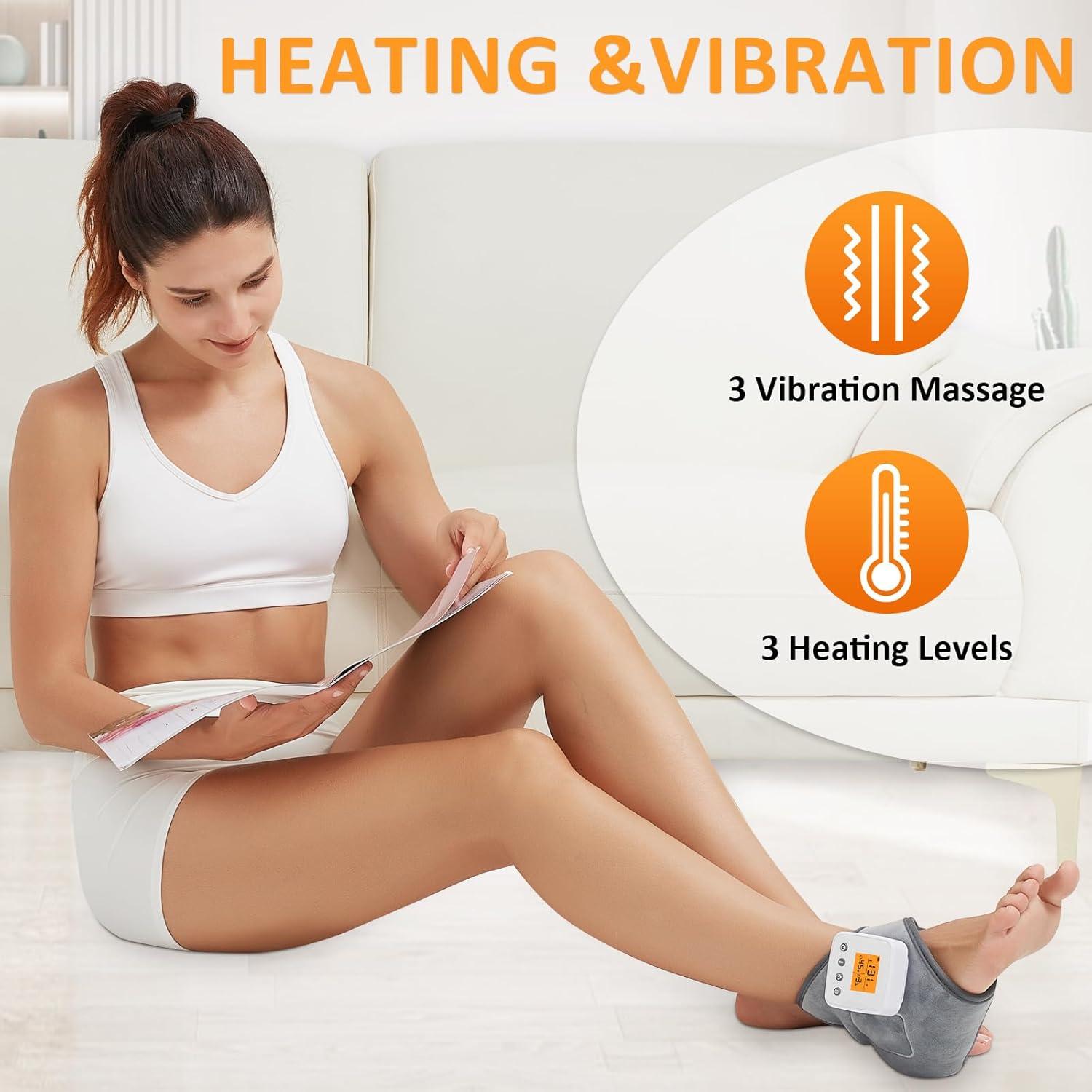 Ankle Massager Heating Pad for Pain Relief,Cordless Ankle Heating Pad for Sprained,Vibration Heated Feet Wrap for Achilles Tendonitis and Plantar Fasciitis,3 Vibration Mode,3 Heat Level