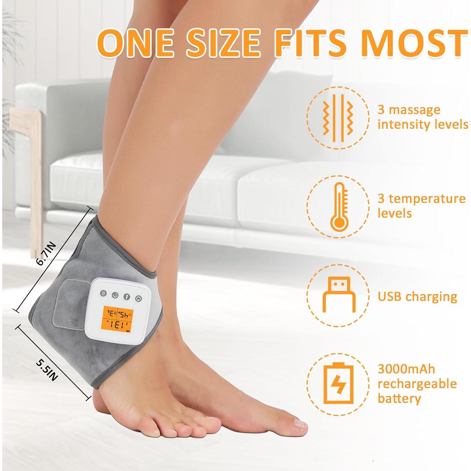 Ankle Massager Heating Pad for Pain Relief,Cordless Ankle Heating Pad for Sprained,Vibration Heated Feet Wrap for Achilles Tendonitis and Plantar Fasciitis,3 Vibration Mode,3 Heat Level