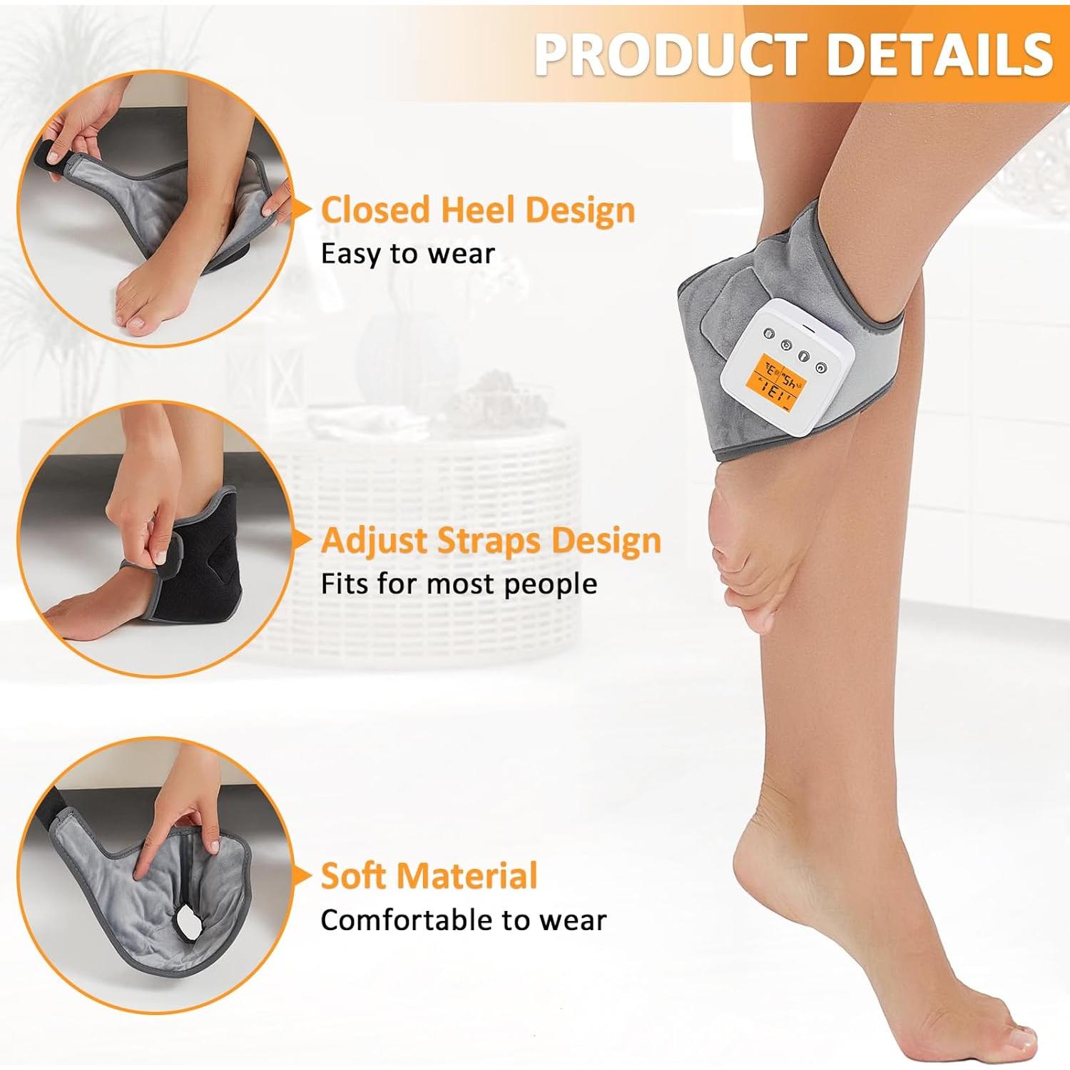 Ankle Massager Heating Pad for Pain Relief,Cordless Ankle Heating Pad for Sprained,Vibration Heated Feet Wrap for Achilles Tendonitis and Plantar Fasciitis,3 Vibration Mode,3 Heat Level